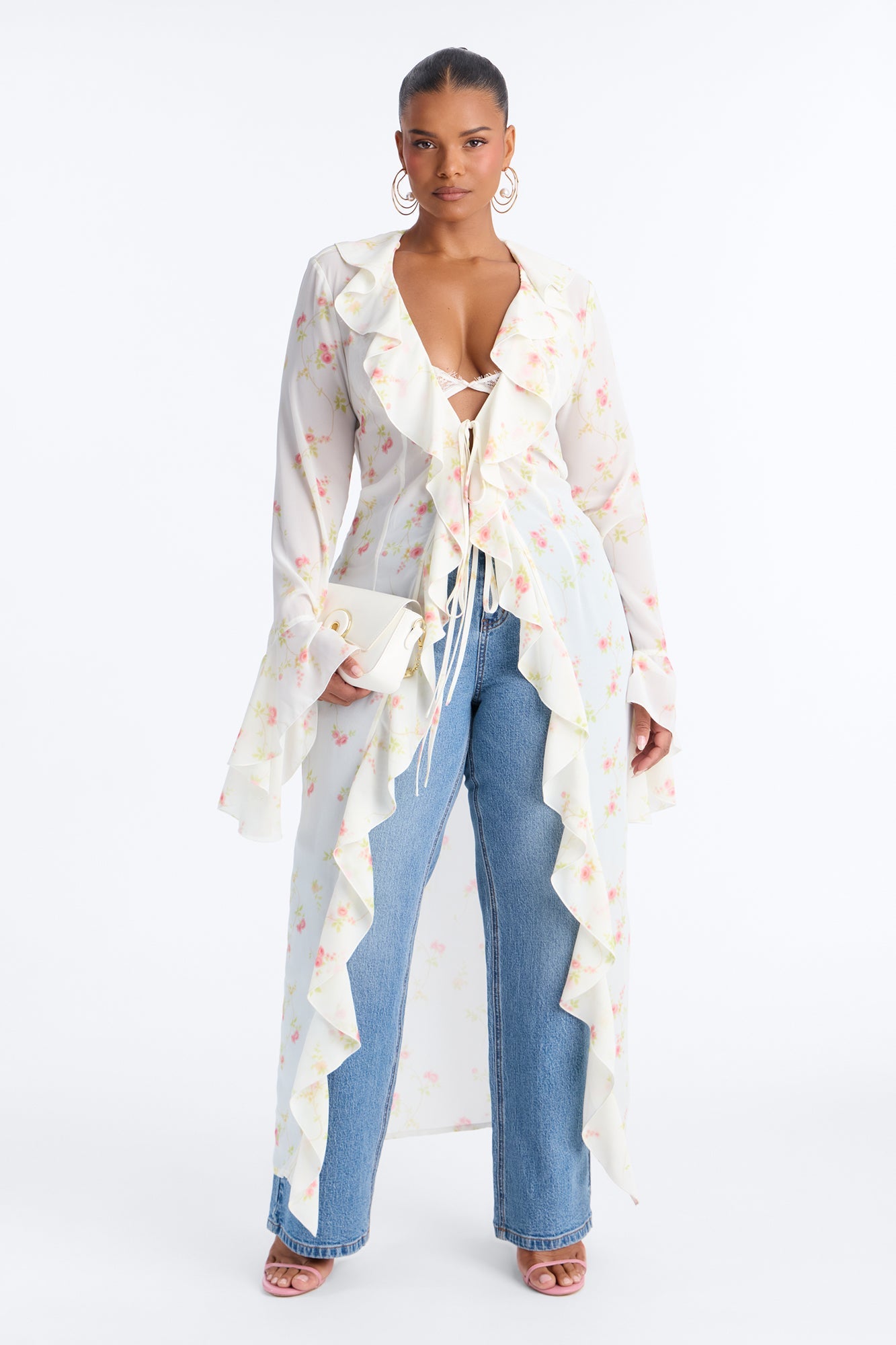 Pure Confidence Ditsy Floral Tie Front Maxi Top - Sage/combo