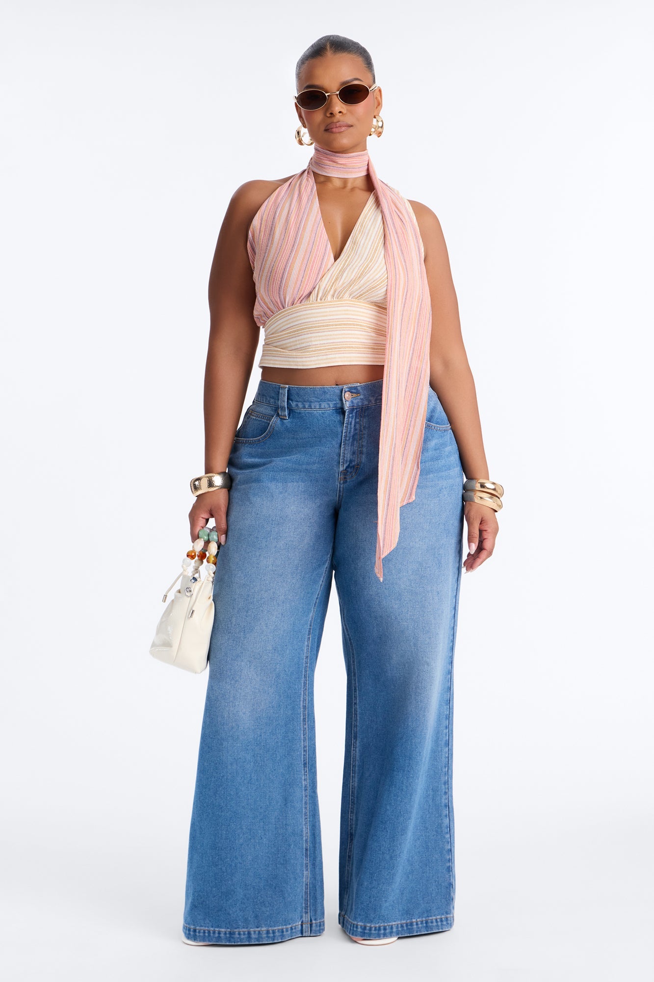 Heatwave Babe Striped Linen Scarf Top - Orange/combo