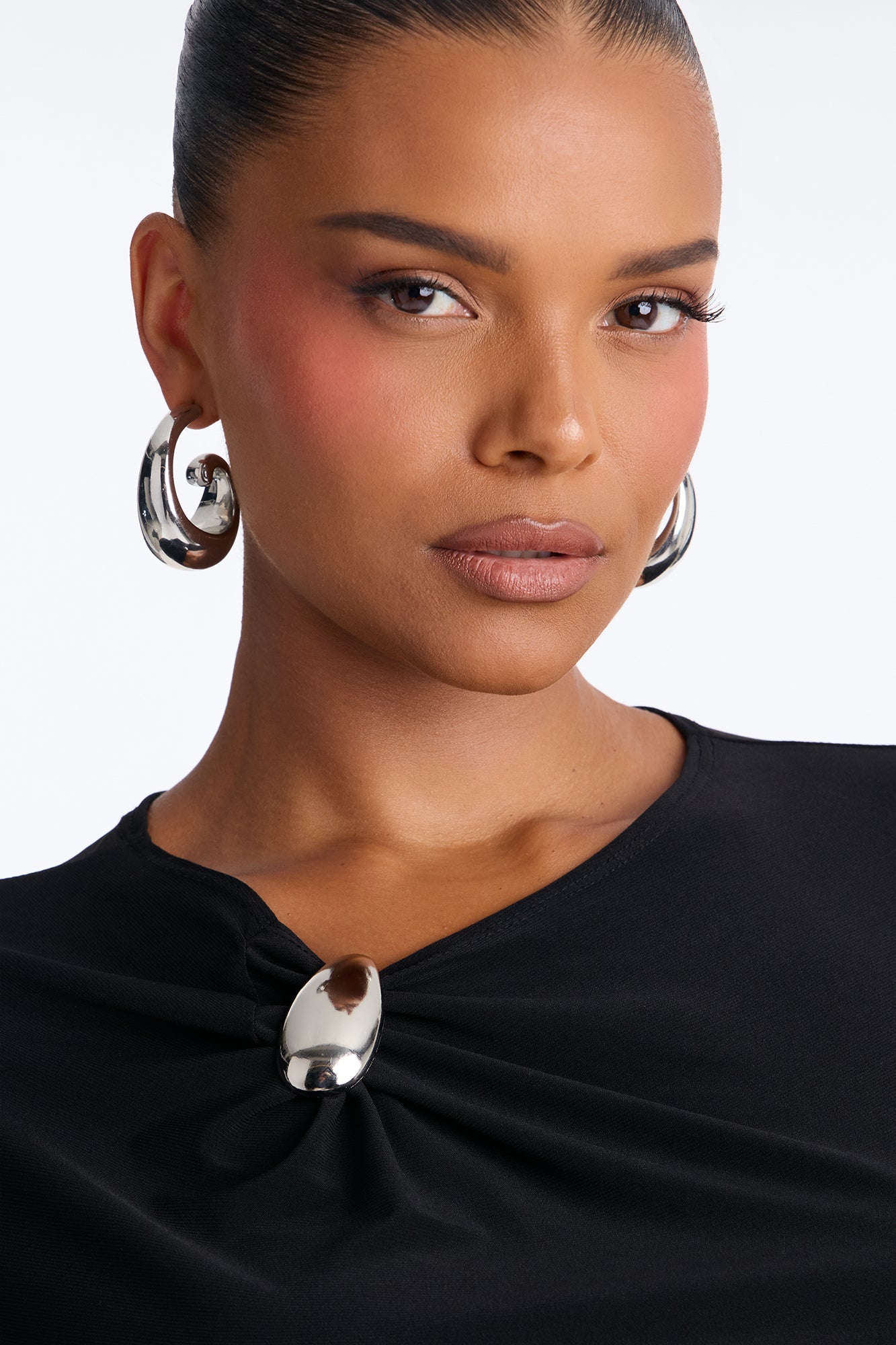 Lexi Hardware Asymmetrical Neck Short Sleeve Top - Black