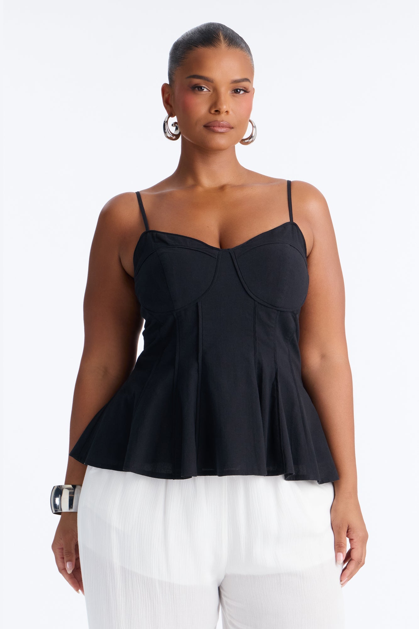 Pretty Please Peplum Linen Babydoll Top - Black