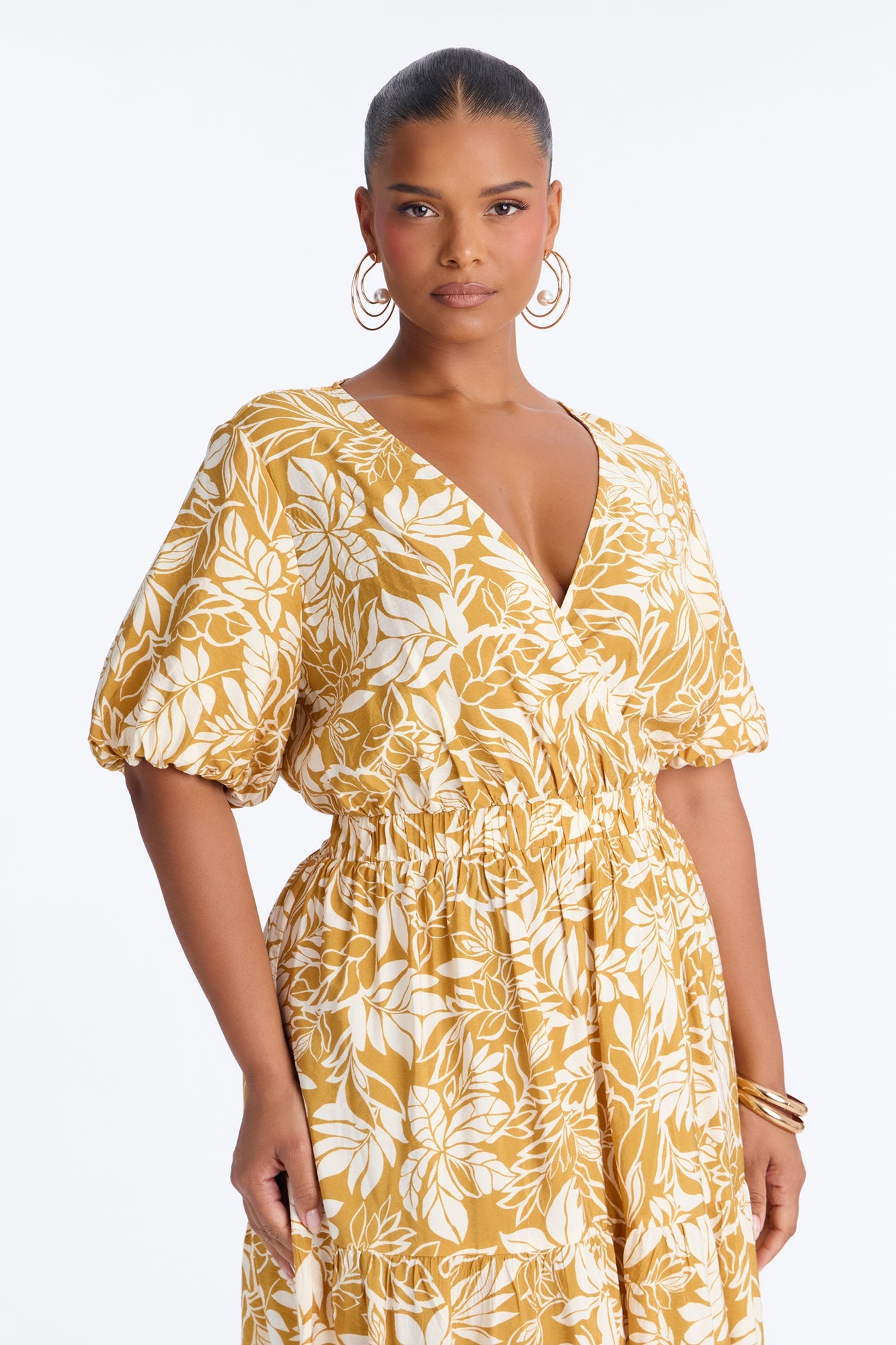 Elena Printed Midi Dress - Chartreuse