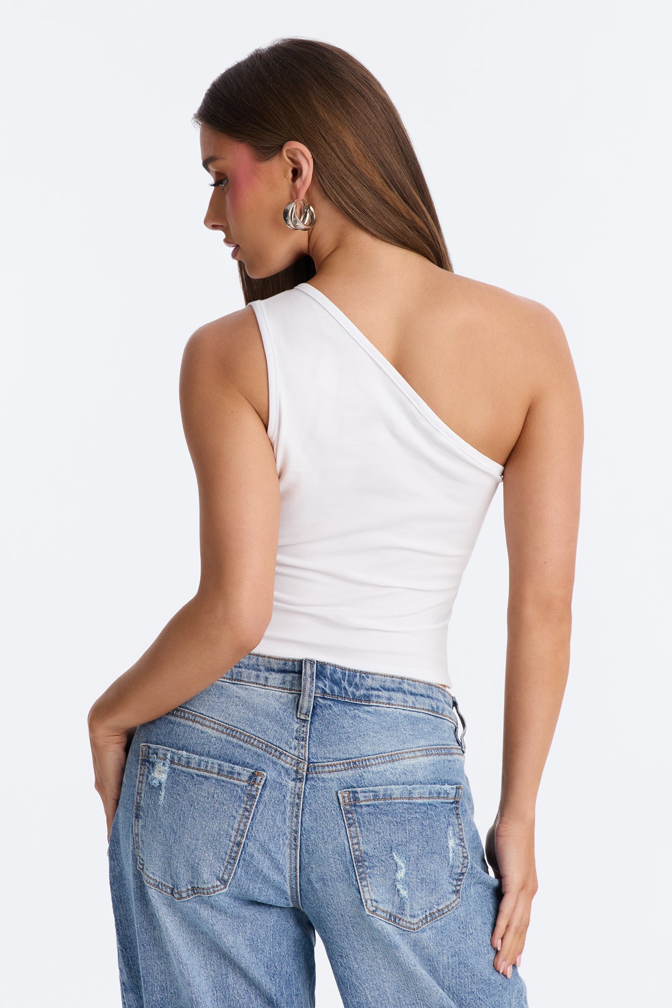 Malika Ruched One Shoulder Sleeveless Top - White