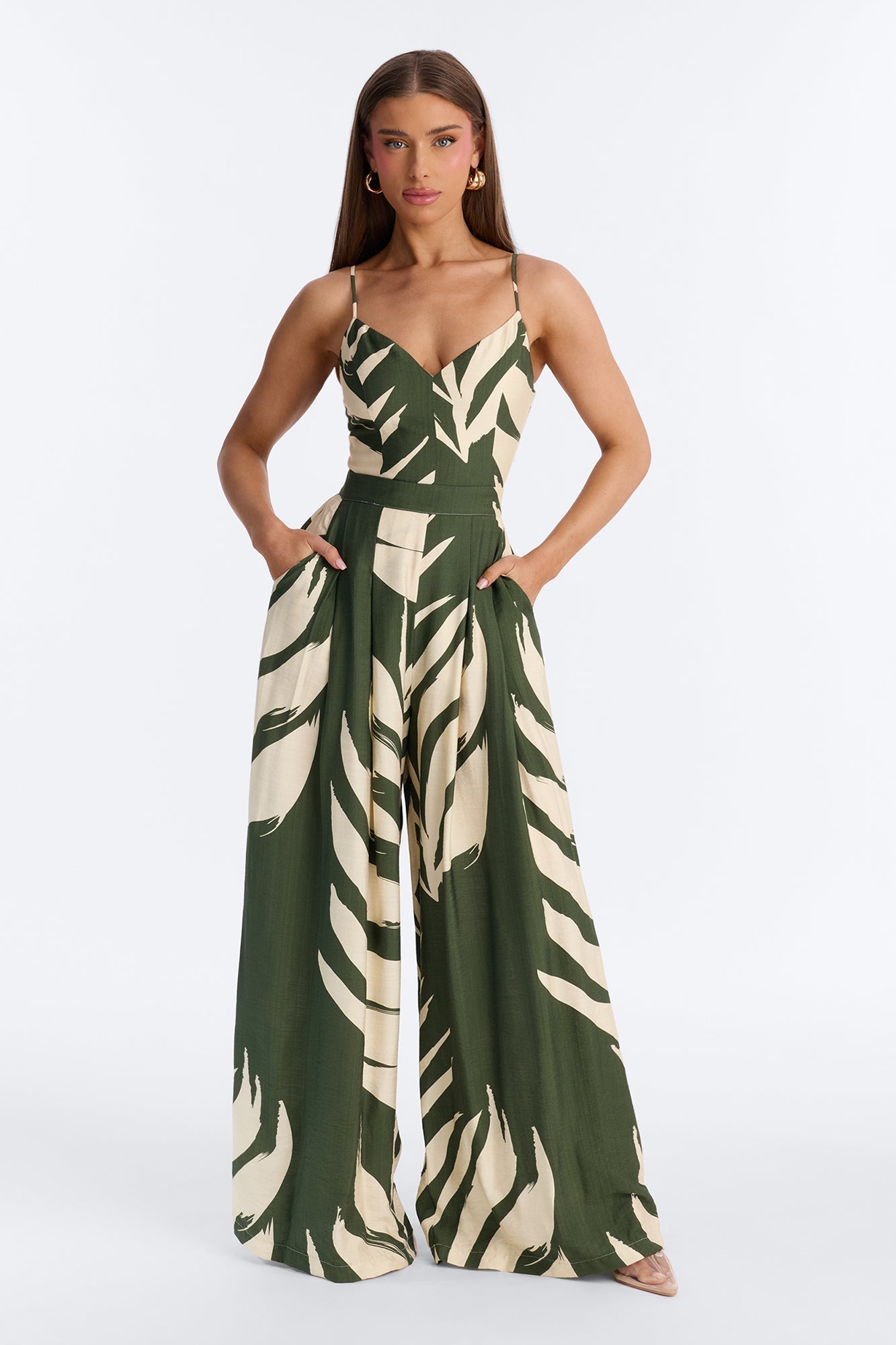 Short Tanya Tropical Wide Leg Jumpsuit - Green