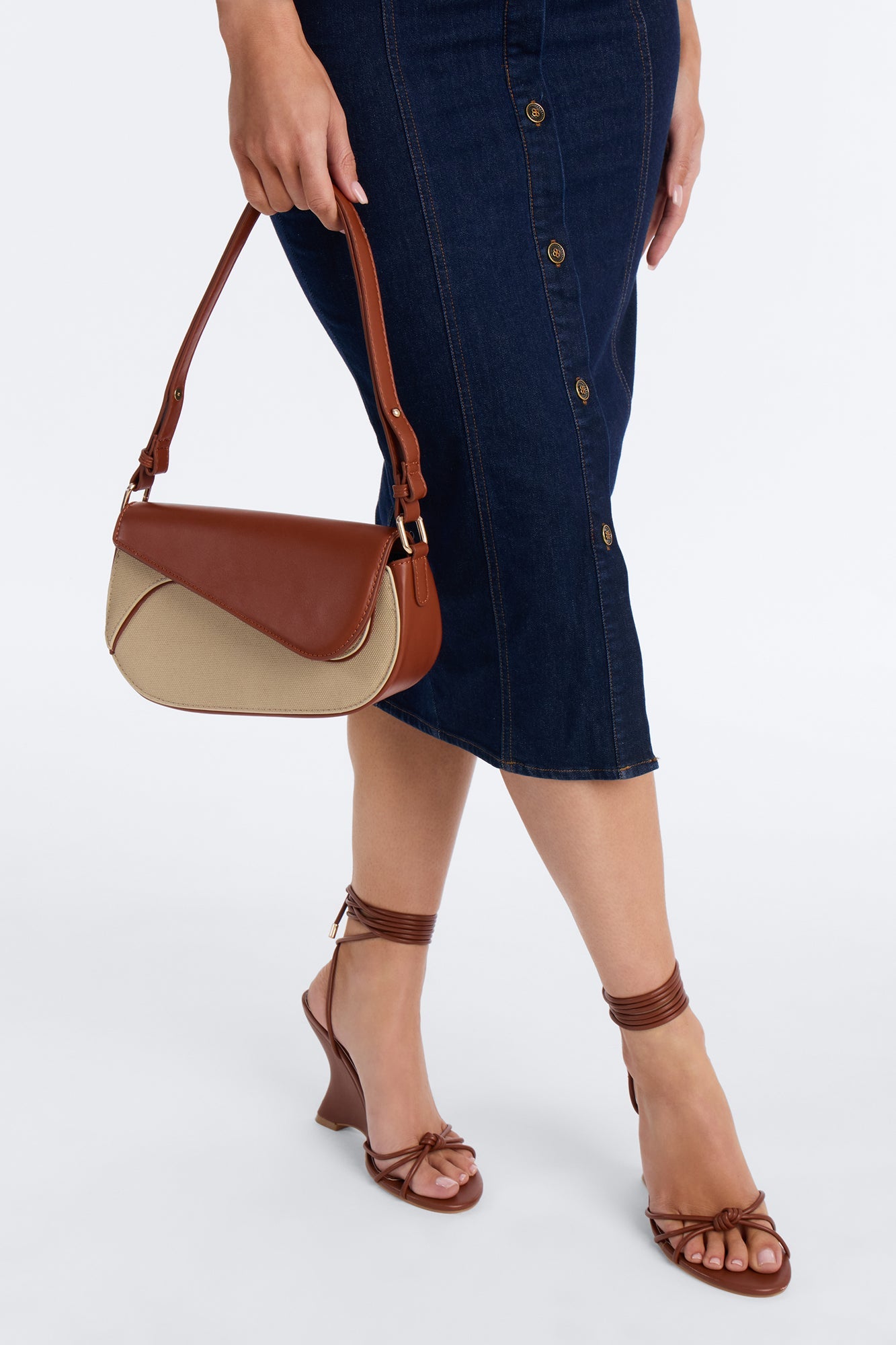 Wall Street Walk Faux Leather Shoulder Handbag - Brown/combo