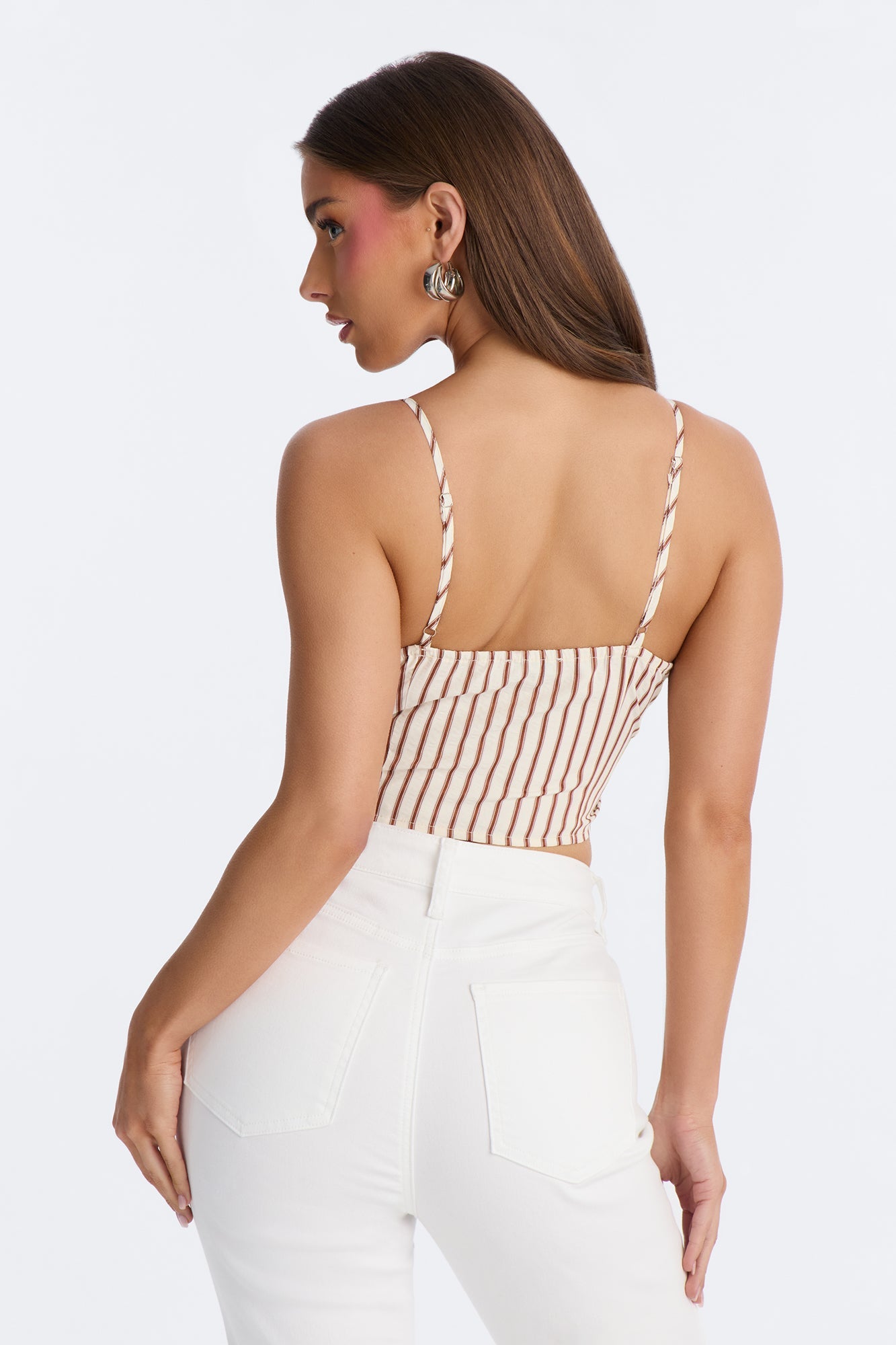 Hot Mess Express Lace Up Striped Top - Cream/combo
