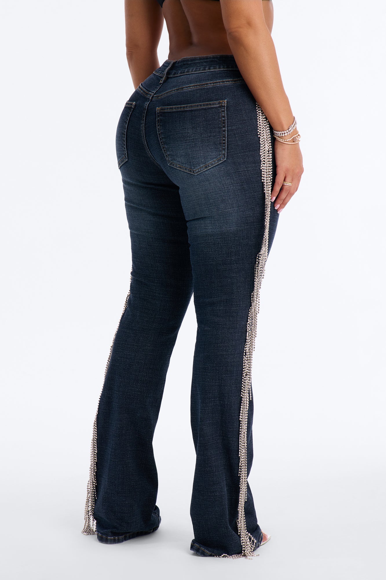 Cosmic Cowgirl Rhinestone Fringe Bootcut Jeans - Dark Wash
