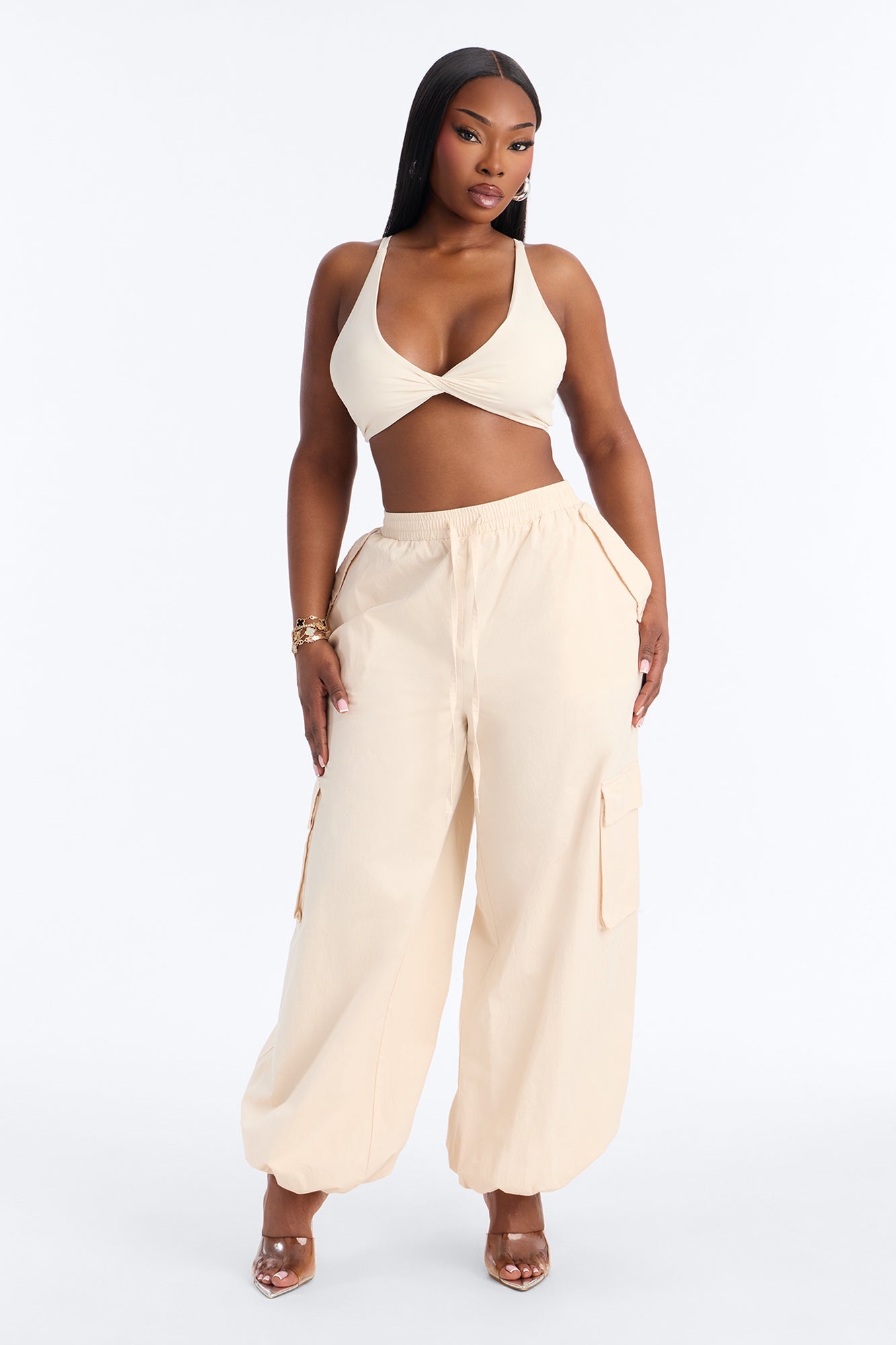Second Skin Deep V Neck Bra Top - Bone