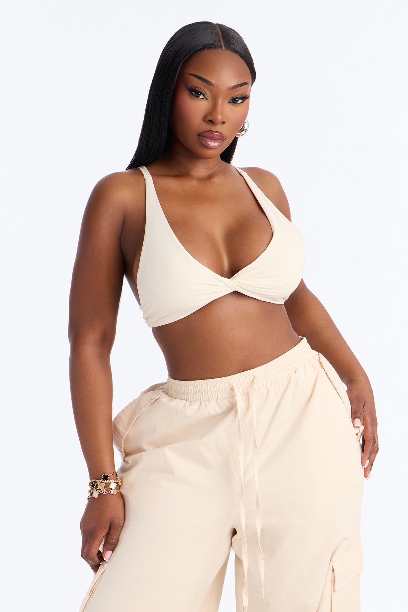 Second Skin Deep V Neck Bra Top - Bone