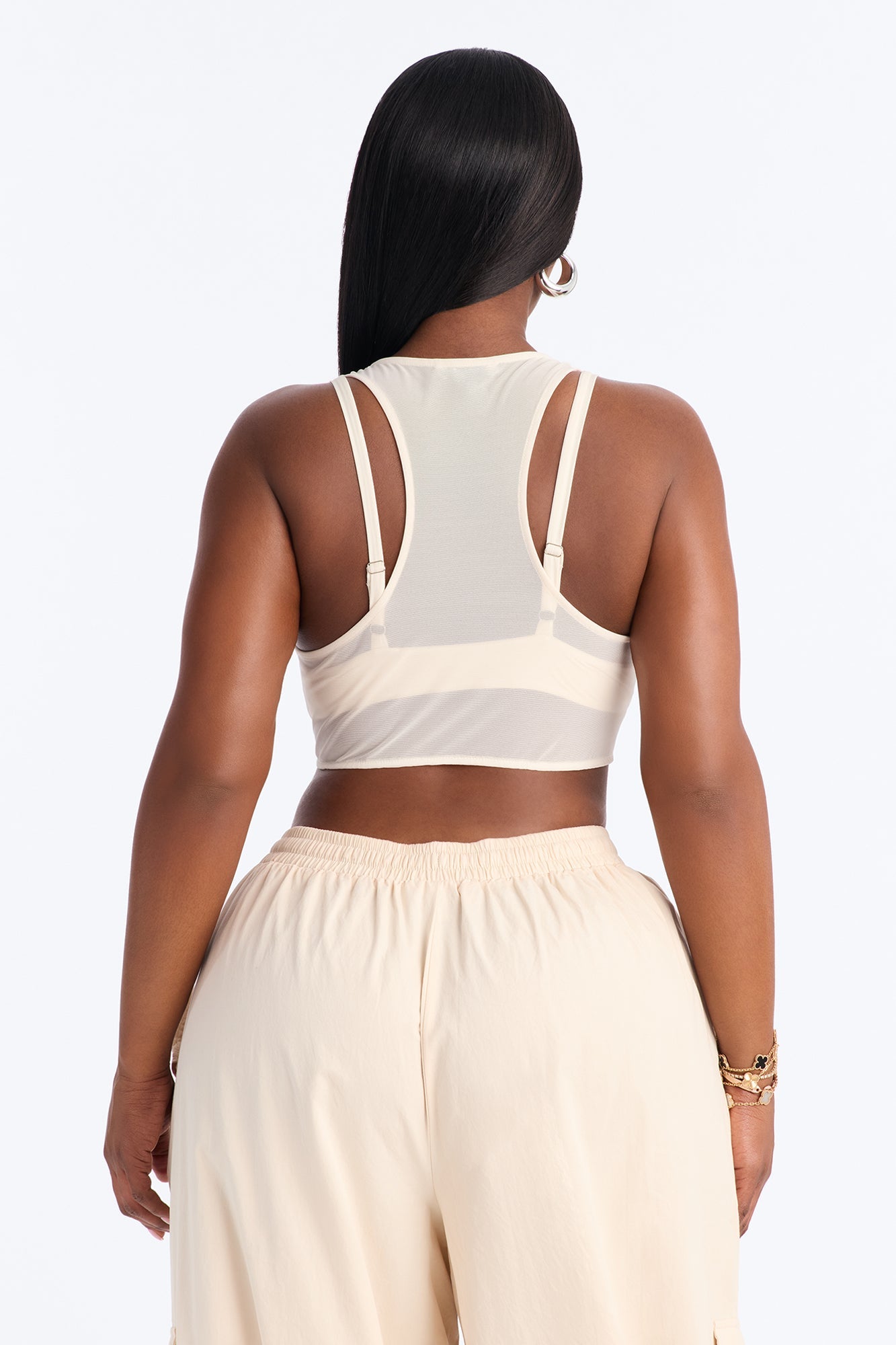 Power Mesh Racerback Bra Top - Bone