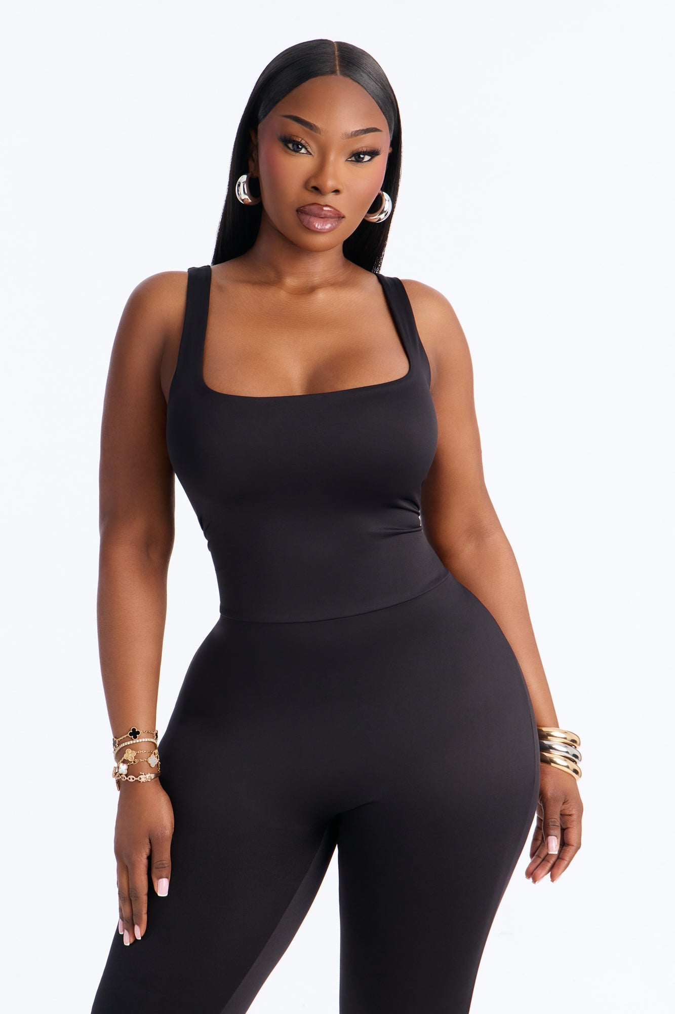 Contour Double Lined Sleeveless Square Neck Jumpsuit - Black