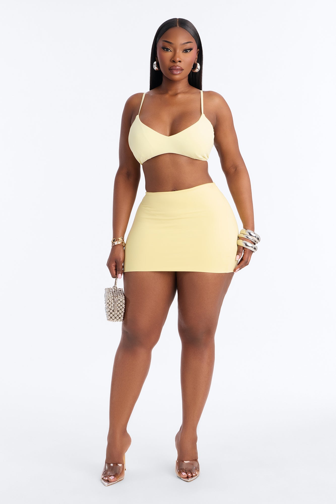 Second Skin Scoop Neck Spaghetti Strap Bra Top - Yellow