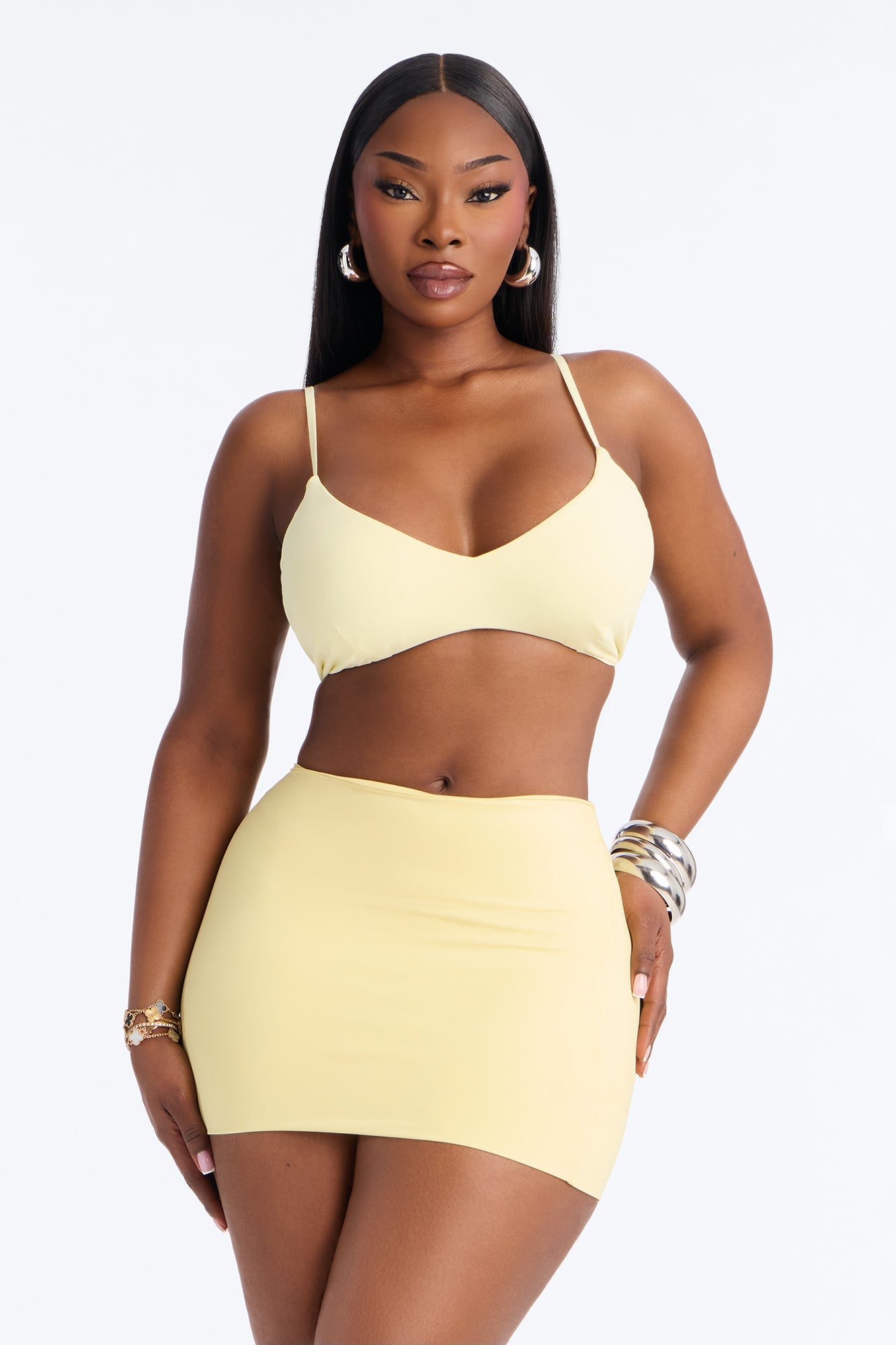 Second Skin Scoop Neck Spaghetti Strap Bra Top - Yellow