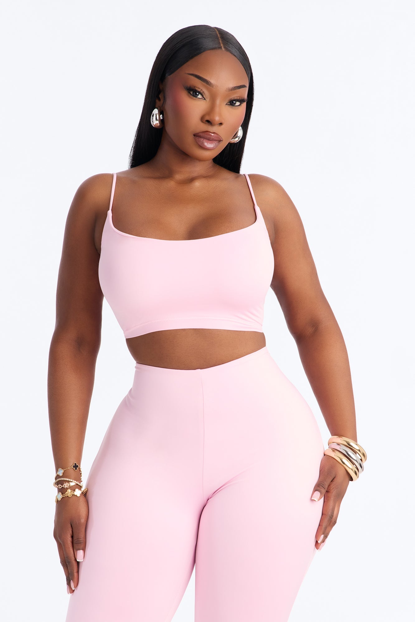Seamless Smooth Base Layer Double Lined Cami Crop Top - Light Pink