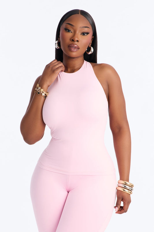 Second Skin Bra Pad Sleeveless Halter Top - Light Pink