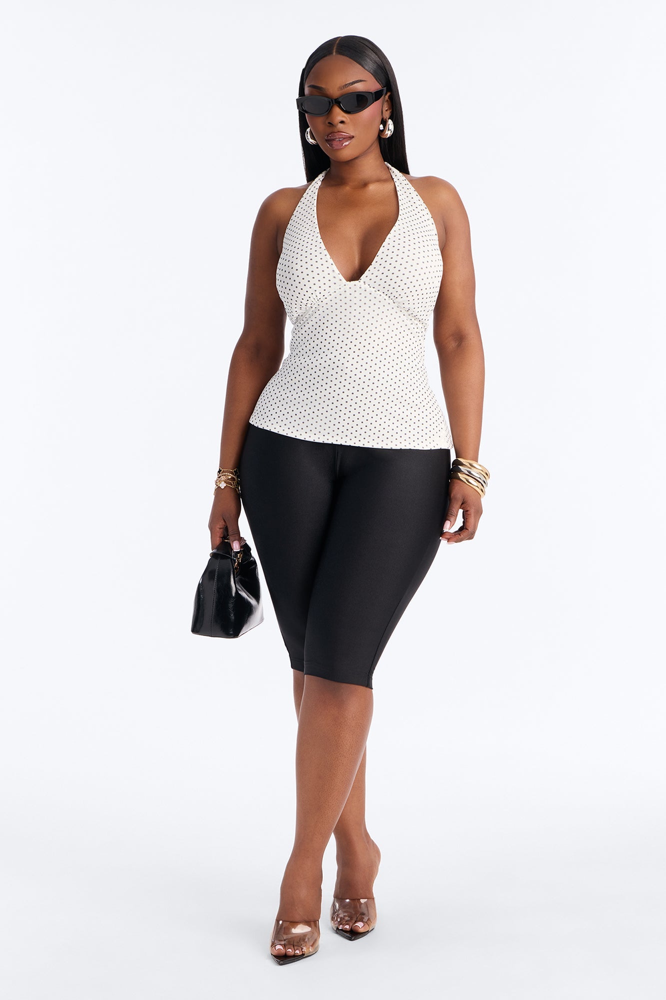 Chloe Mesh Polka Dot Halter Top - White/combo