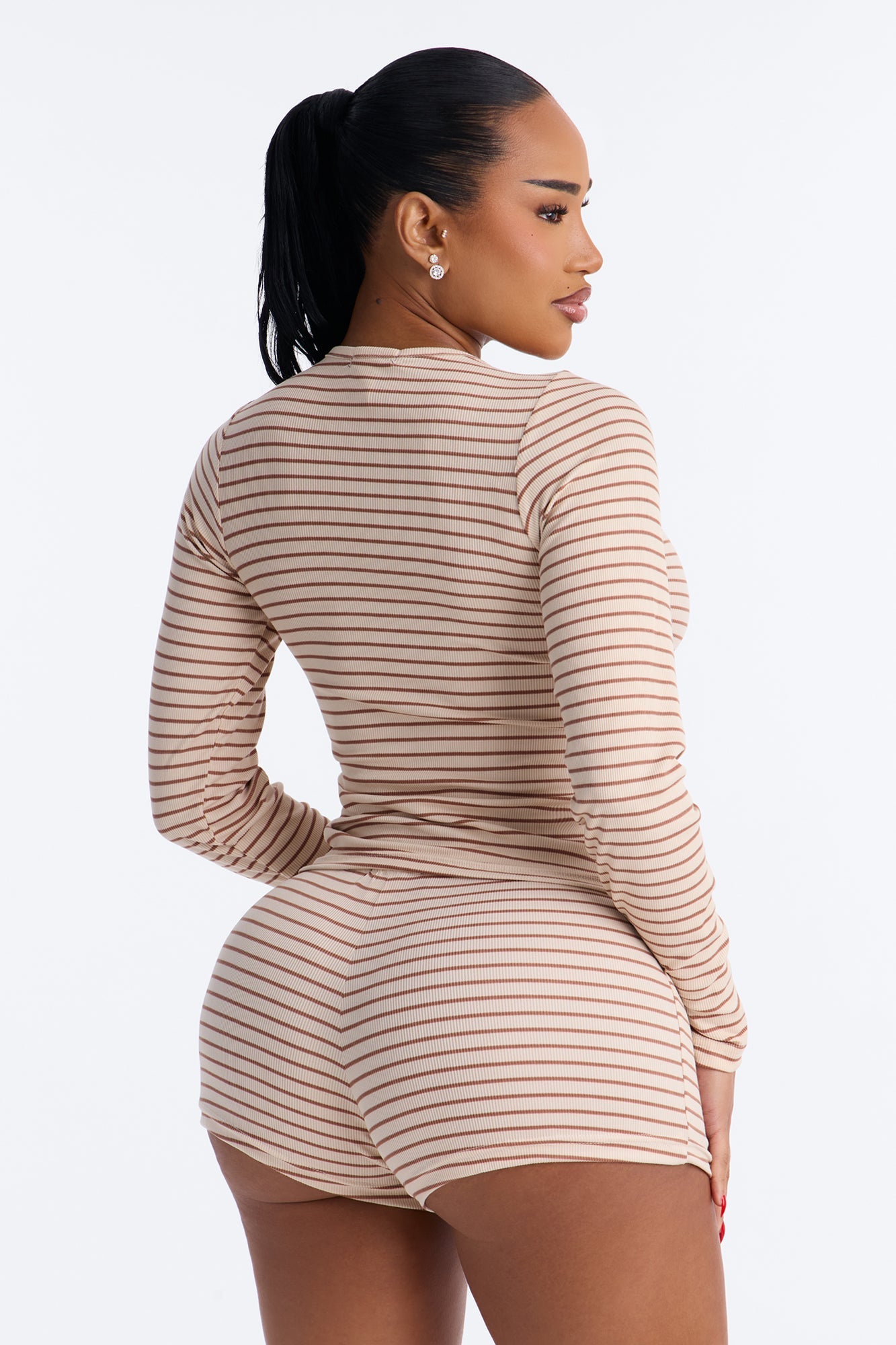 Nap With Me Long Sleeve Henley PJ Short Set - Brown