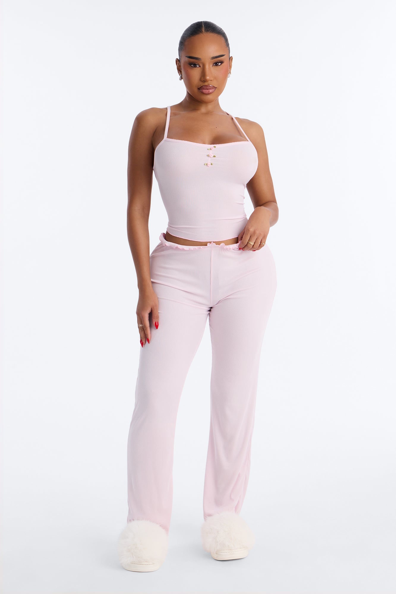 Dozing Off Ribbed PJ Pant Set - Light Pink