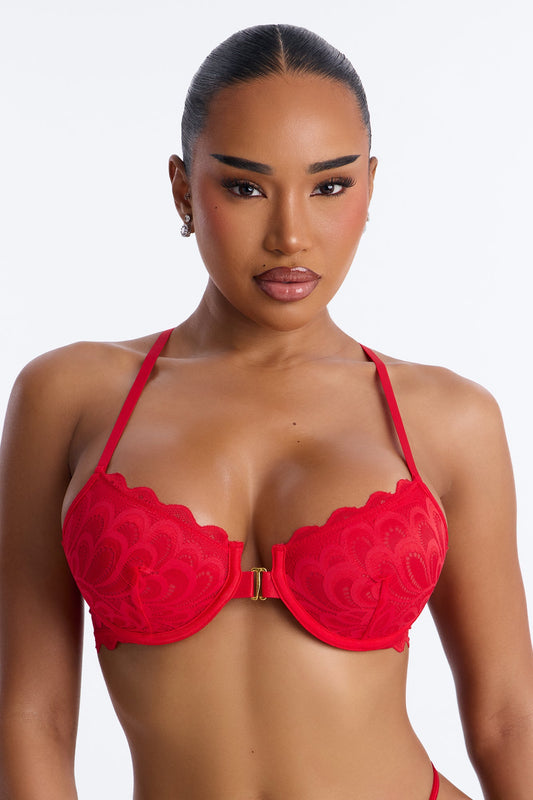 Just You Lace Front Closure Racerback Bralette - Red