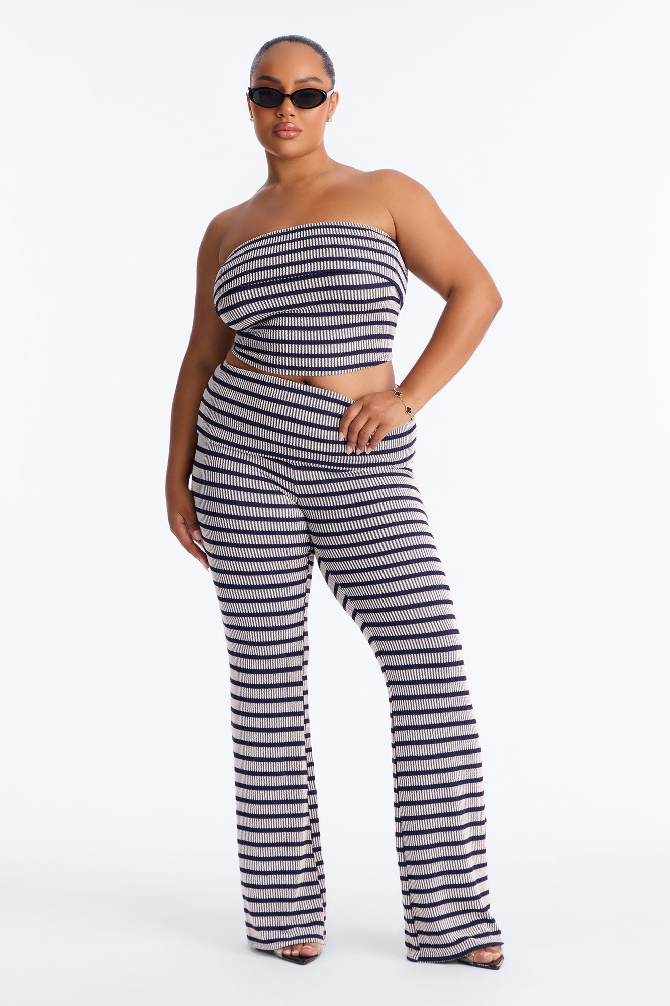 Melody Jacquard Striped Pant Set - Navy/combo