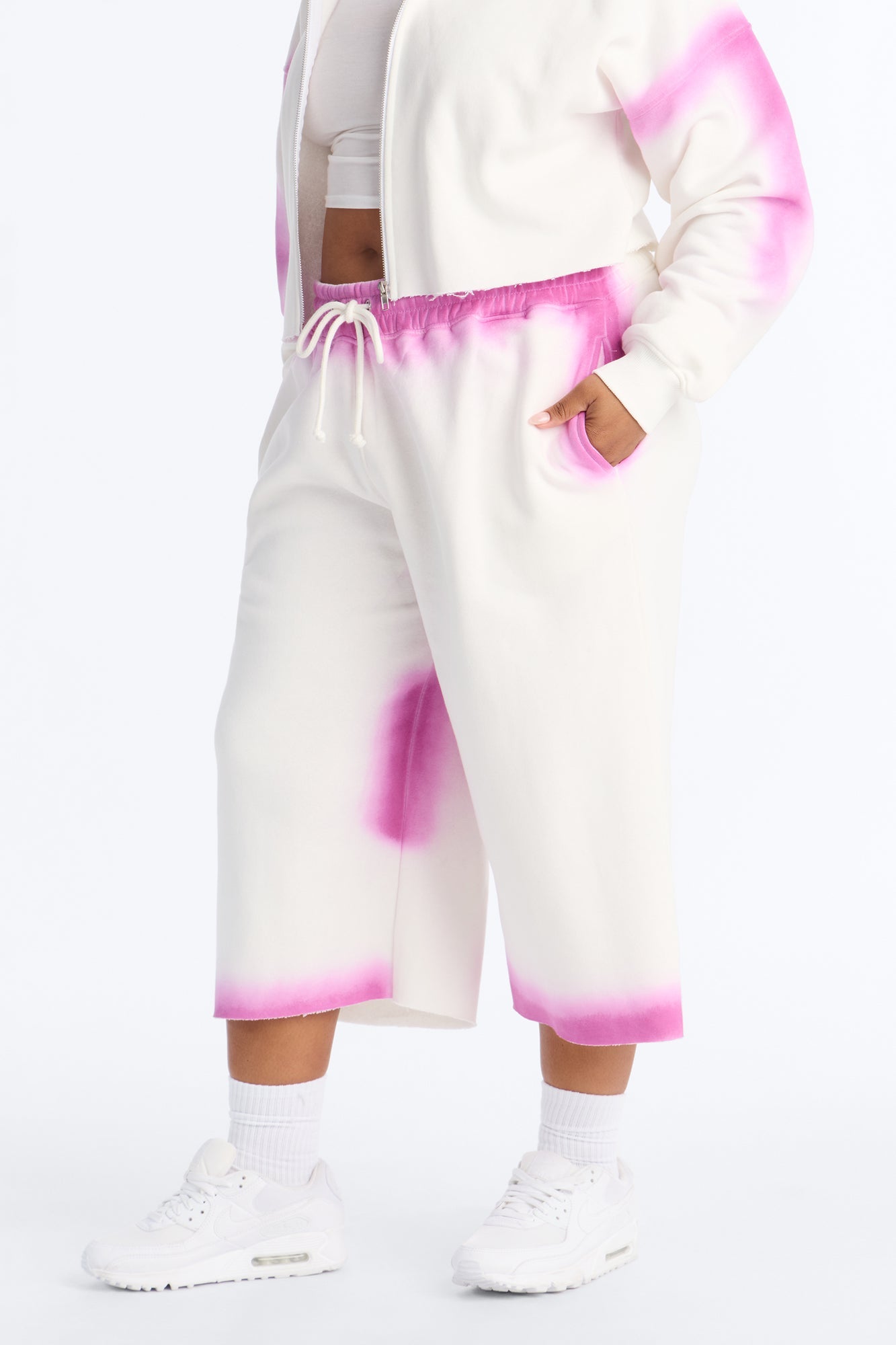 Urban Fleece Tie Dye Short Set - White/Pink
