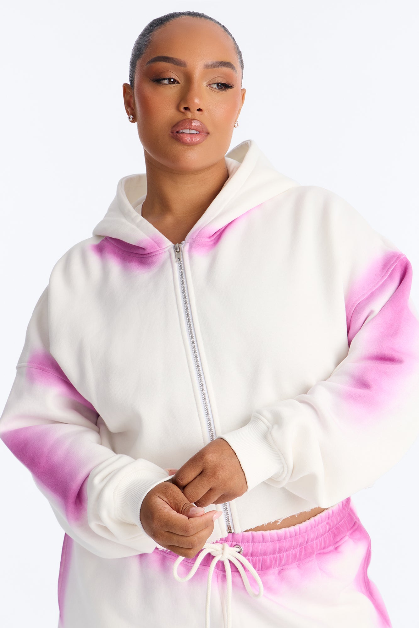 Urban Fleece Tie Dye Short Set - White/Pink