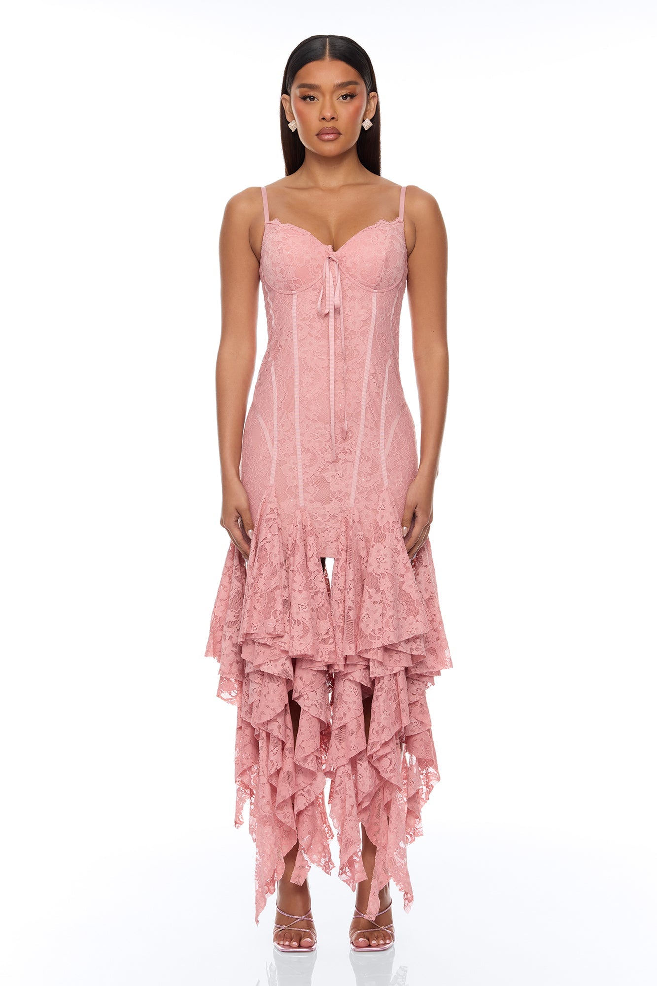 Madeline Ruffle Lace Maxi Dress - Mauve