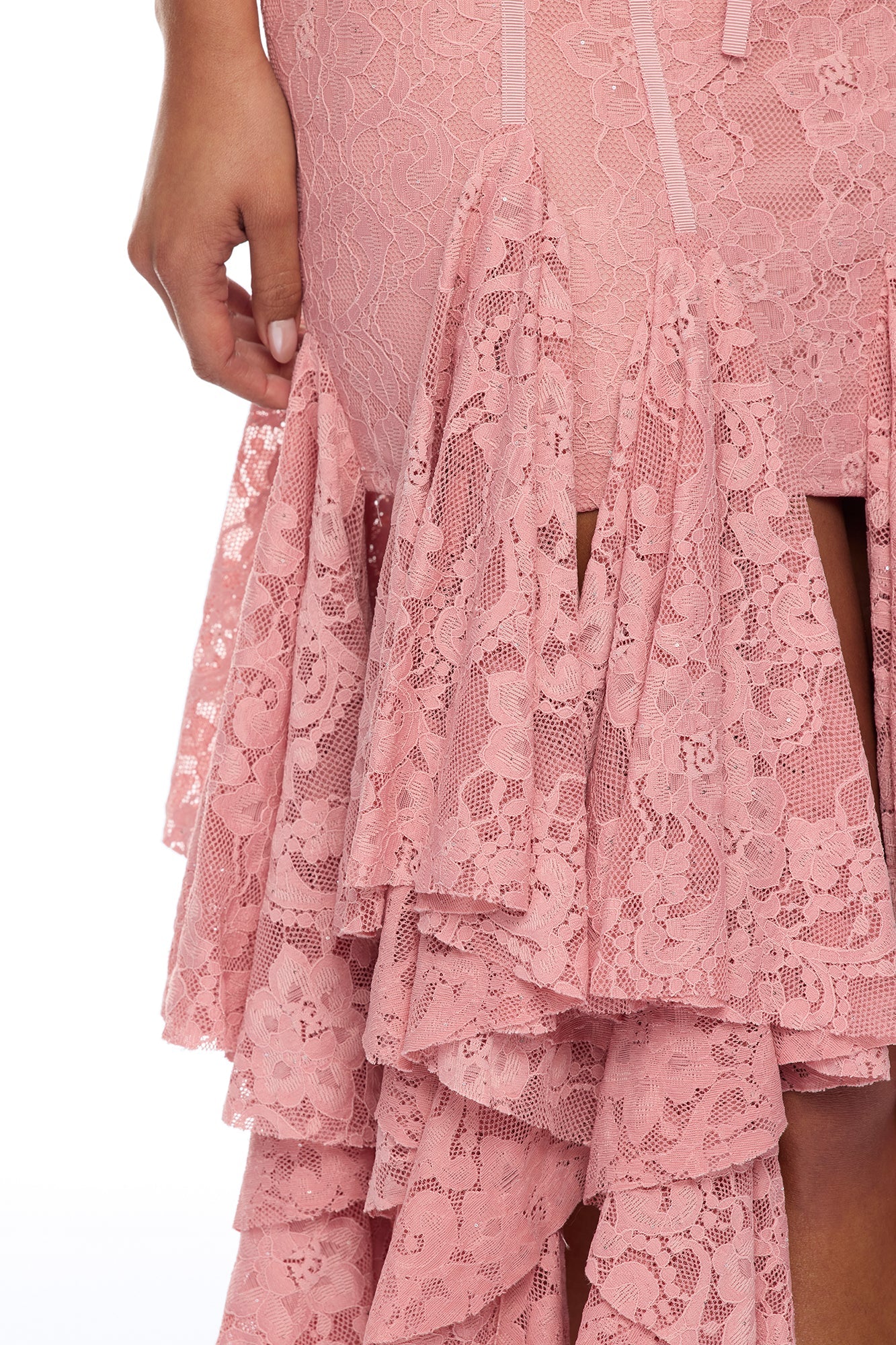 Madeline Ruffle Lace Maxi Dress - Mauve