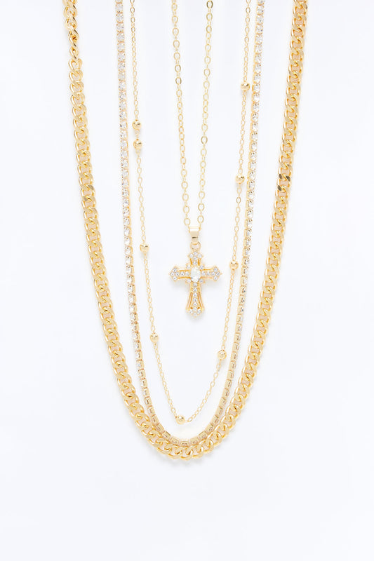 High Values Rhinestone Layered Necklace - Gold