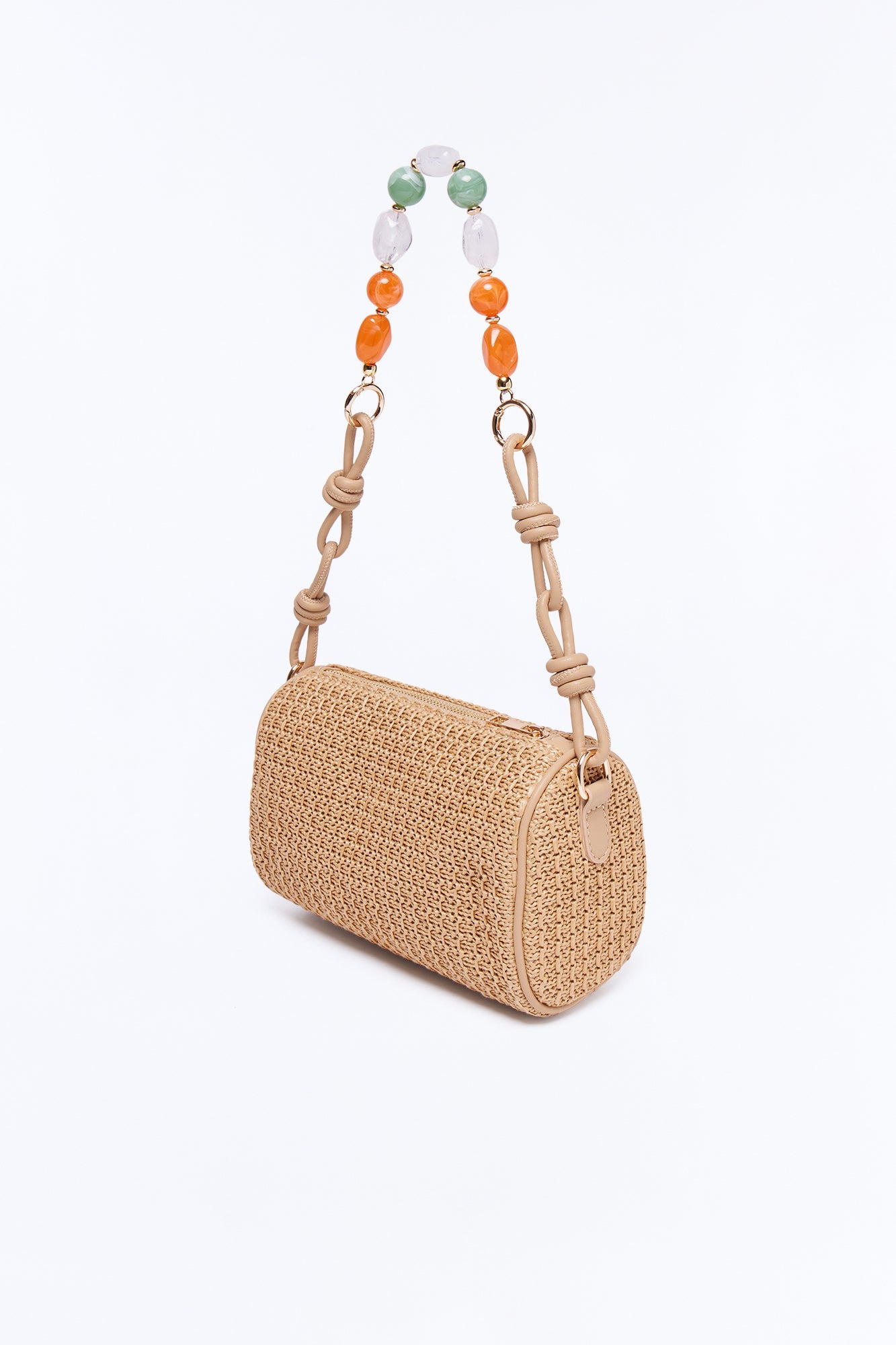 Sand And Sea Straw Jeweled Shoulder Handbag - Tan