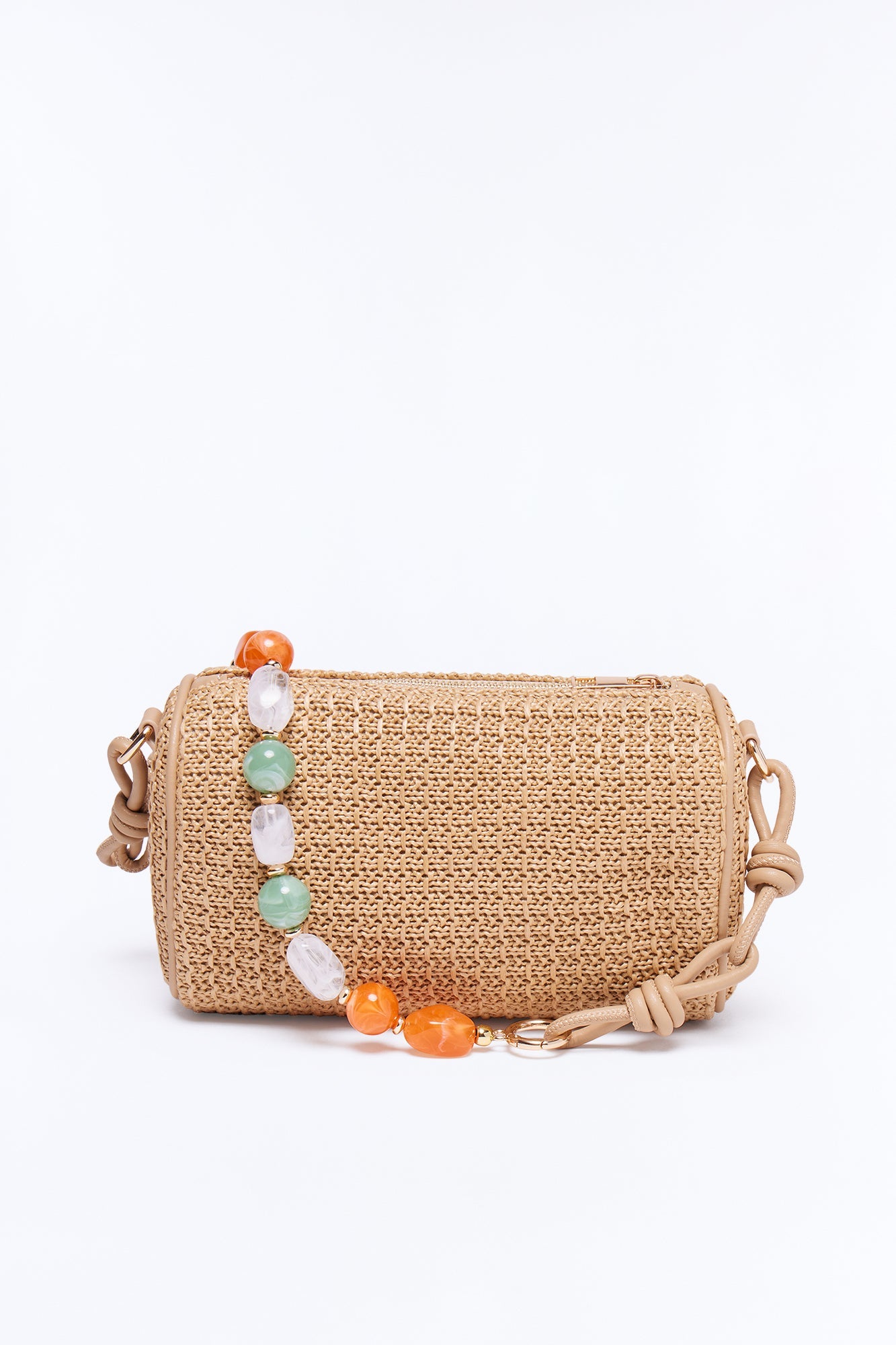 Sand And Sea Straw Jeweled Shoulder Handbag - Tan