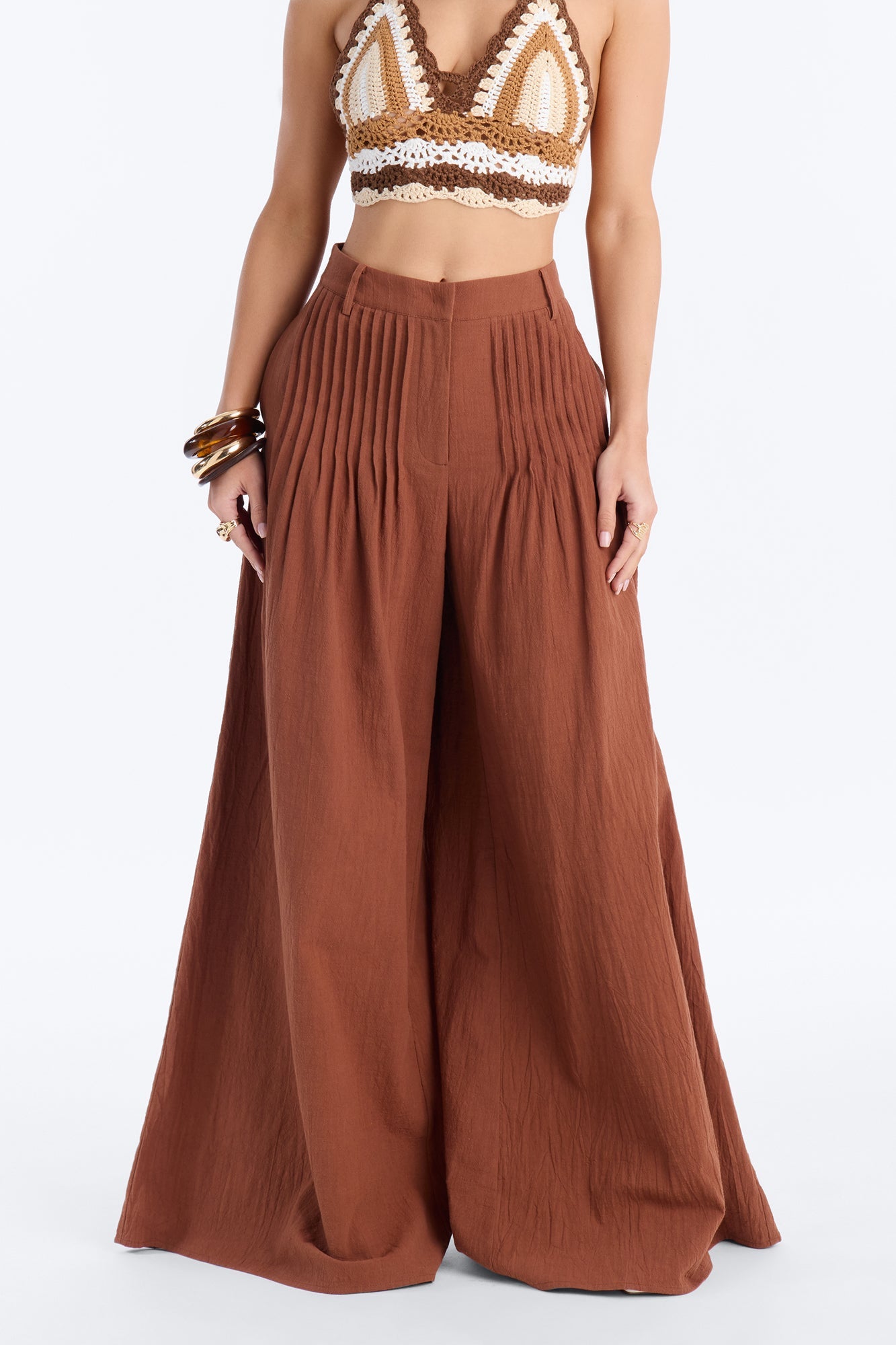 Settled In Pleated Wide Leg Pant 33″ - Brown