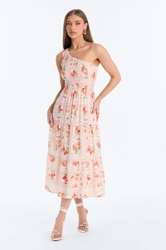 Peachy Keen Print Midi Dress - Taupe/combo