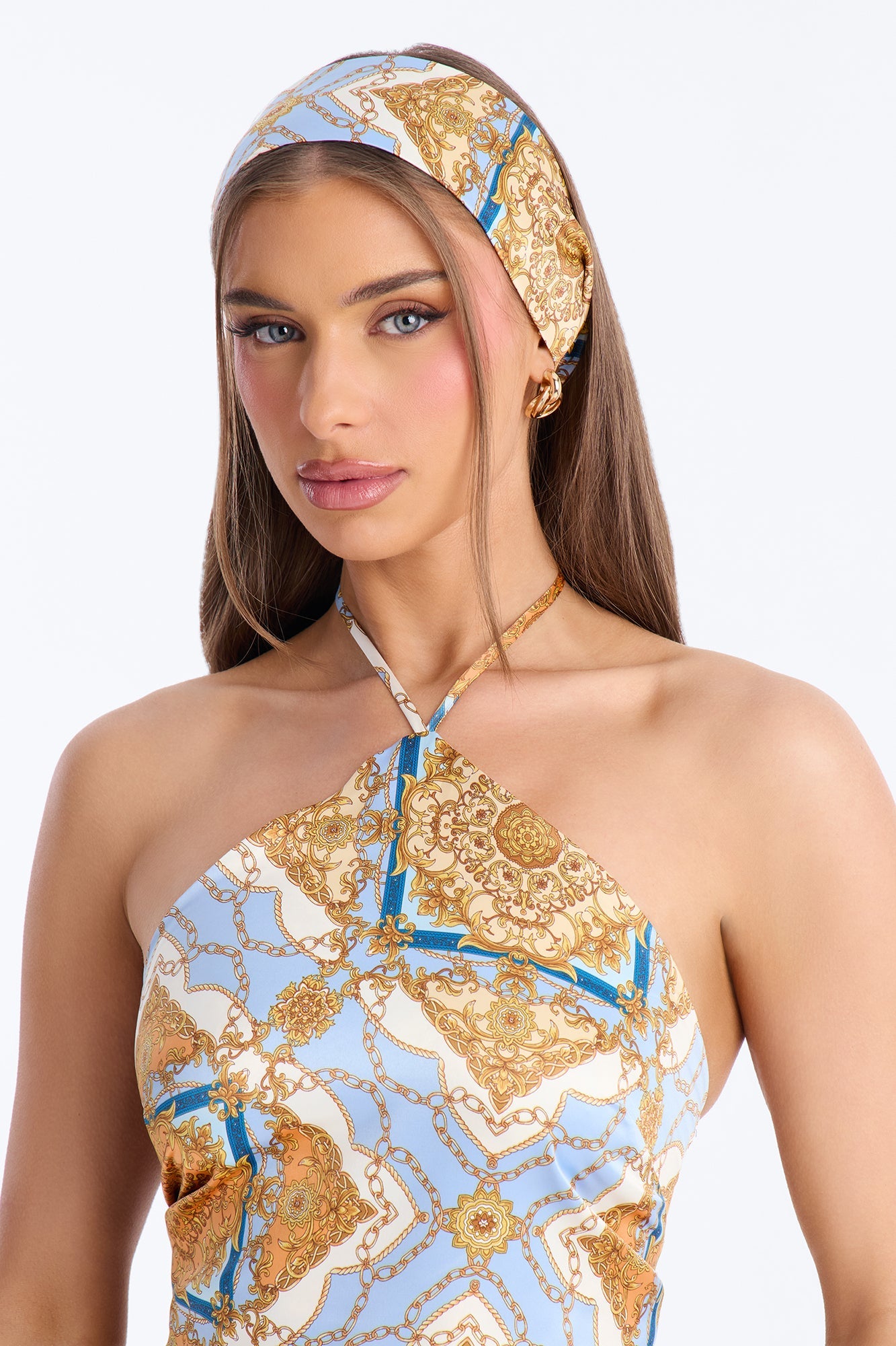 Nadia Satin 3 Piece Pant Set - Blue/combo