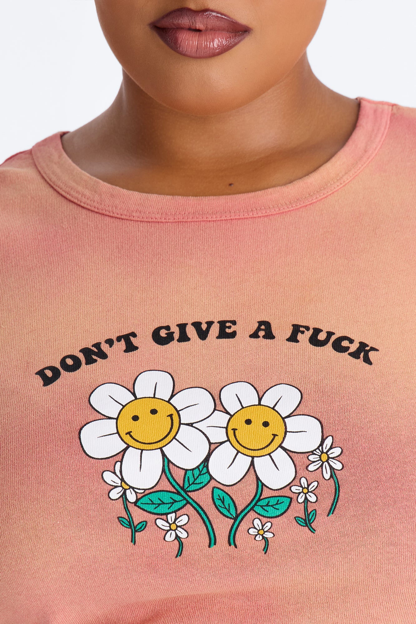 Don't Give A Fuck Washed Baby Tee - Peach
