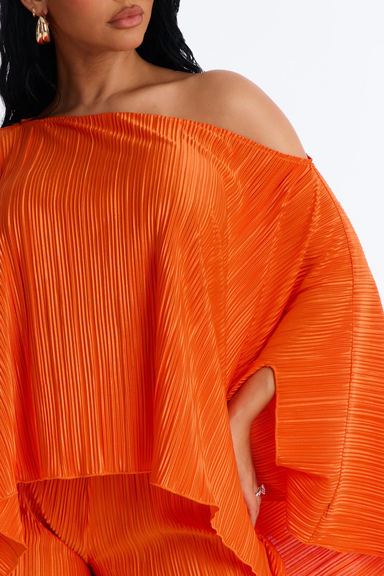 On The Horizon Off Shoulder Plisse Pant Set - Orange