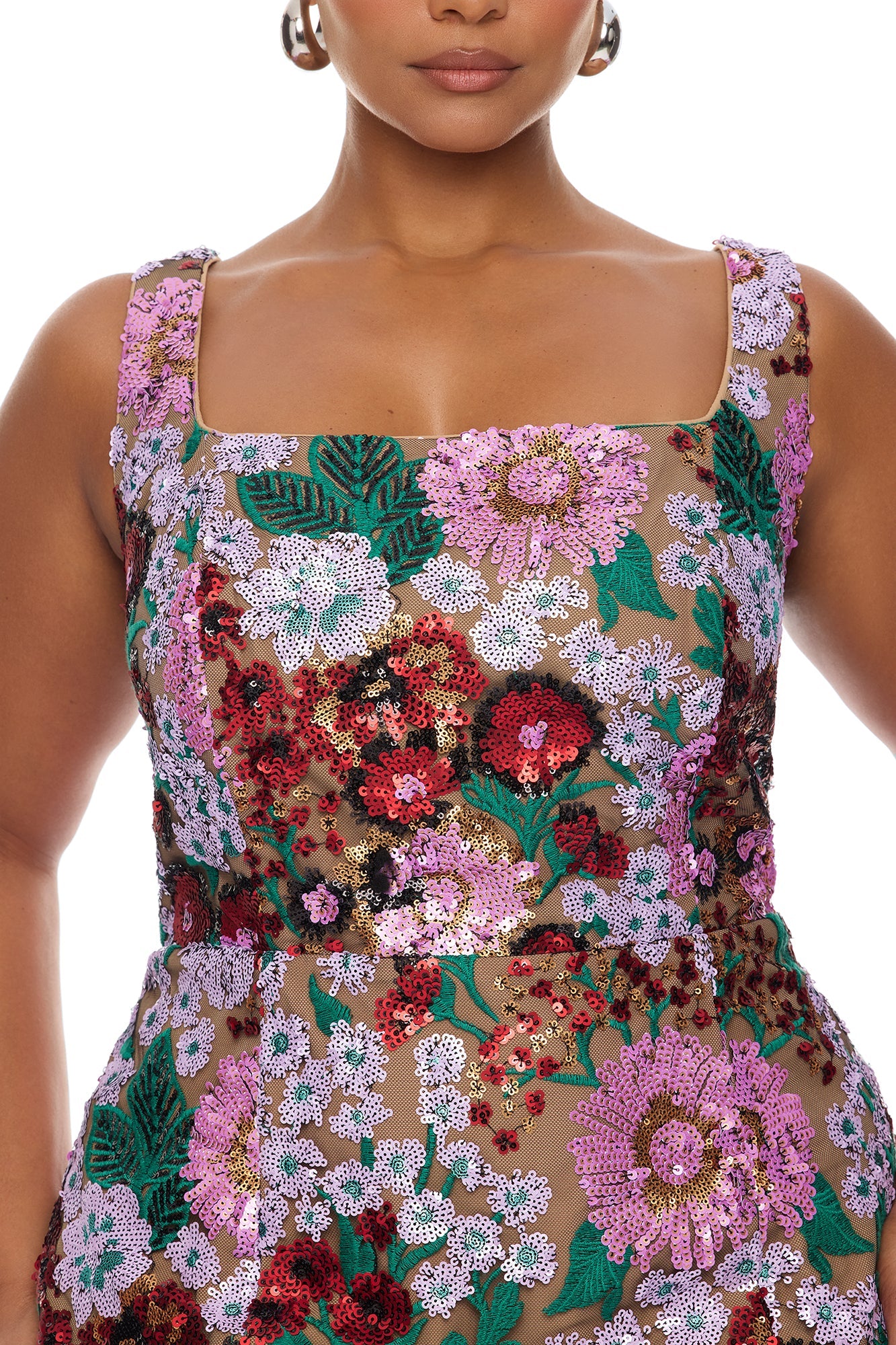Mollory Mesh Embroidered Midi Dress - Purple/combo