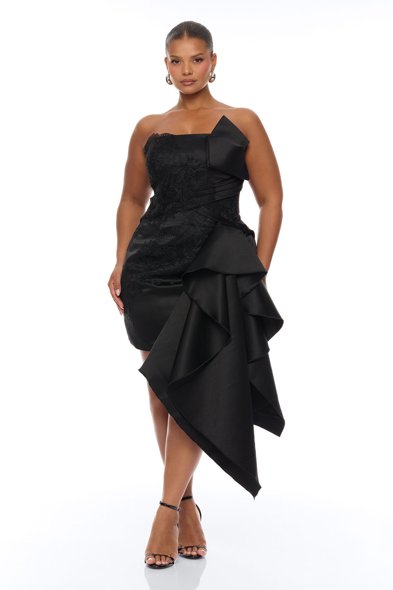 Total Drama Ruffle Drape Mini Dress - Black