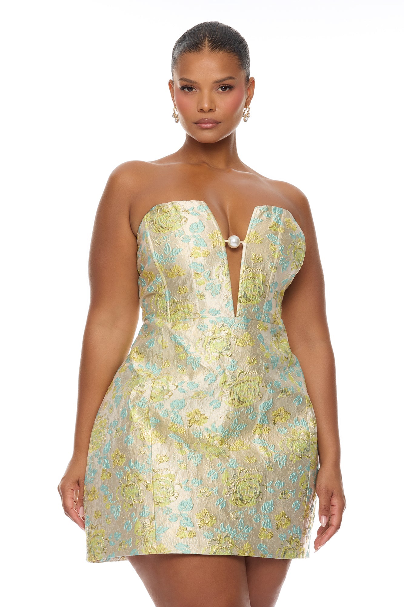 Denise Pearl Jacquard Mini Dress - Yellow/combo