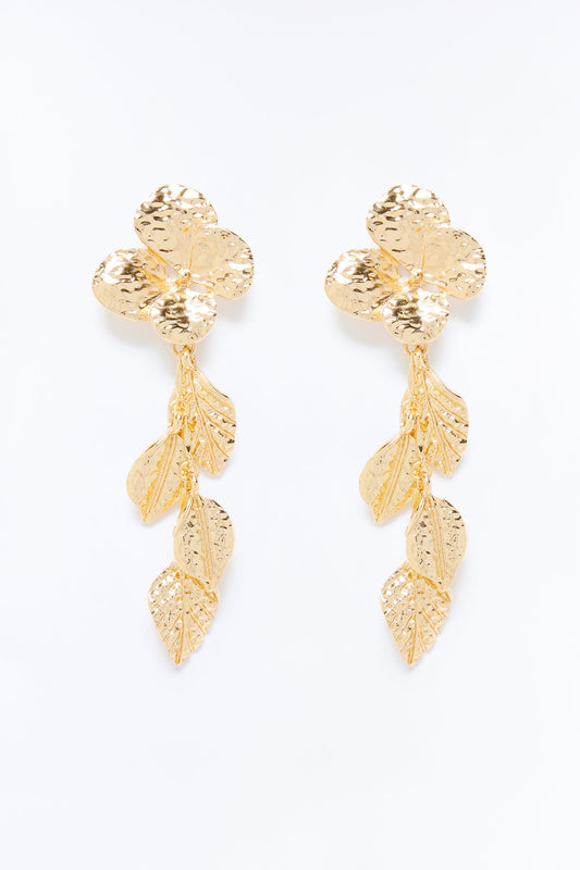 Leafy Drop Earrings - Gold