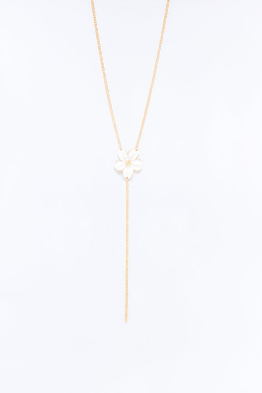 Perfect Pretty Petal Lariat Necklace - White/Gold