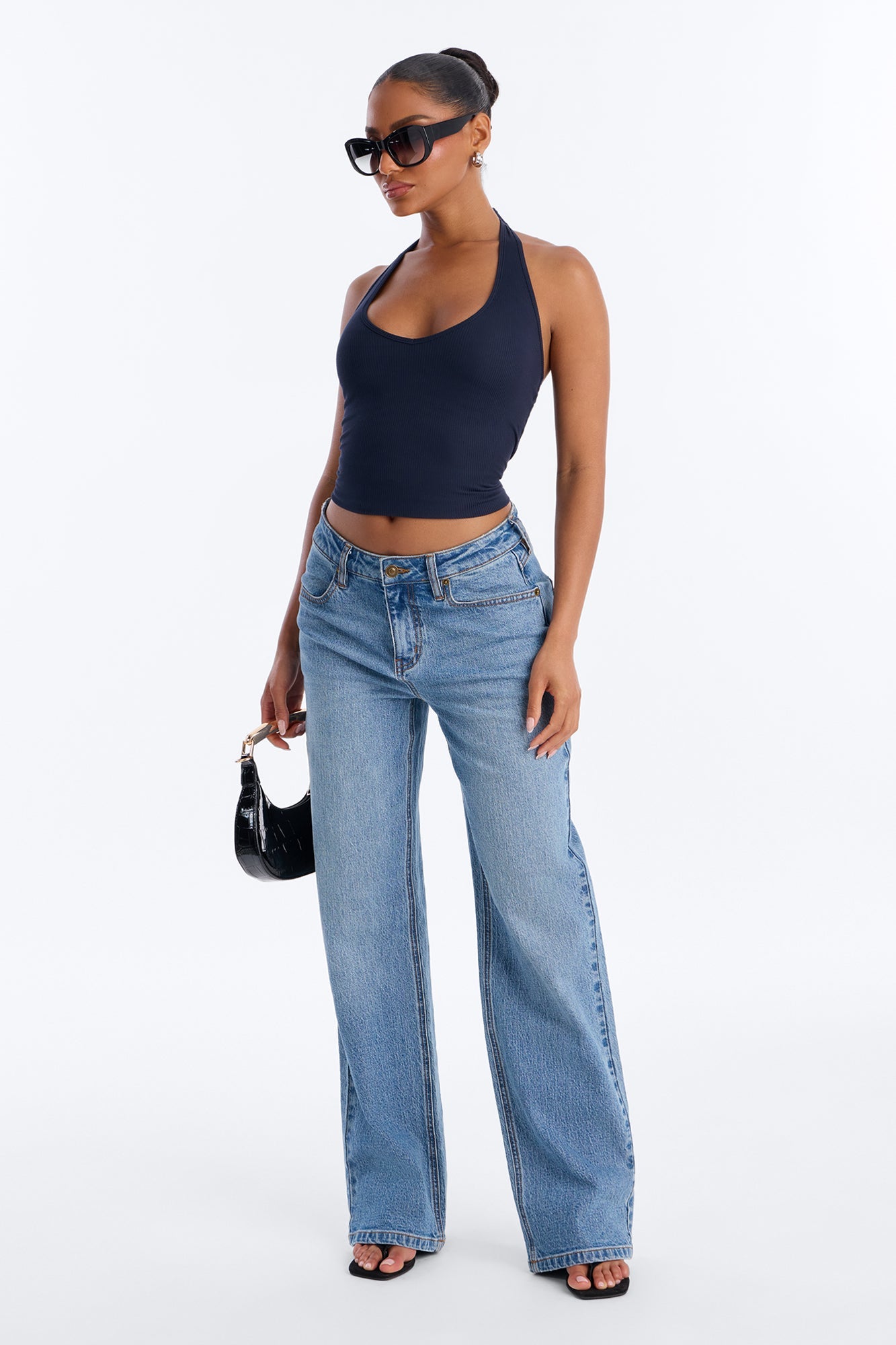 Holly Built In Bra Cup Halter Top - Navy