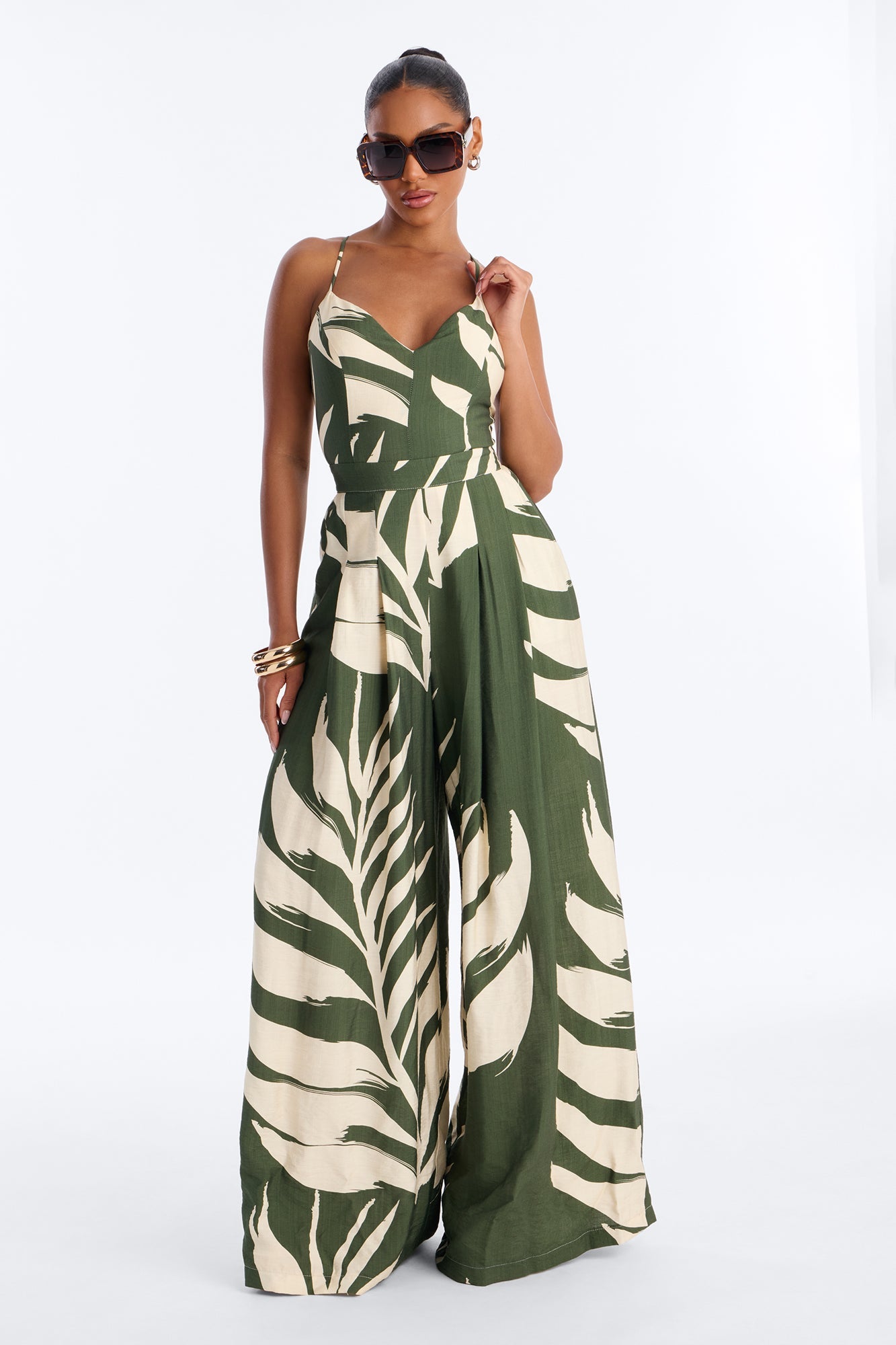 Tanya Tropical Wide Leg Jumpsuit - Green