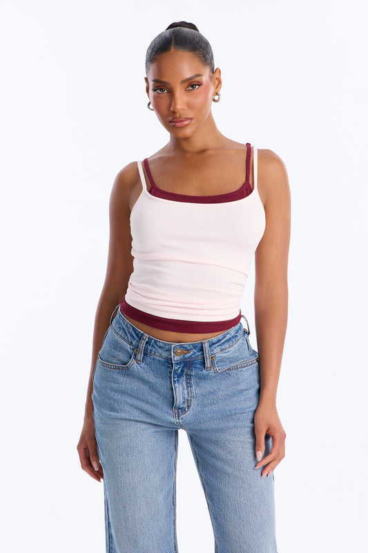 Soho Babe Double Layered Cami Top - Pink/combo