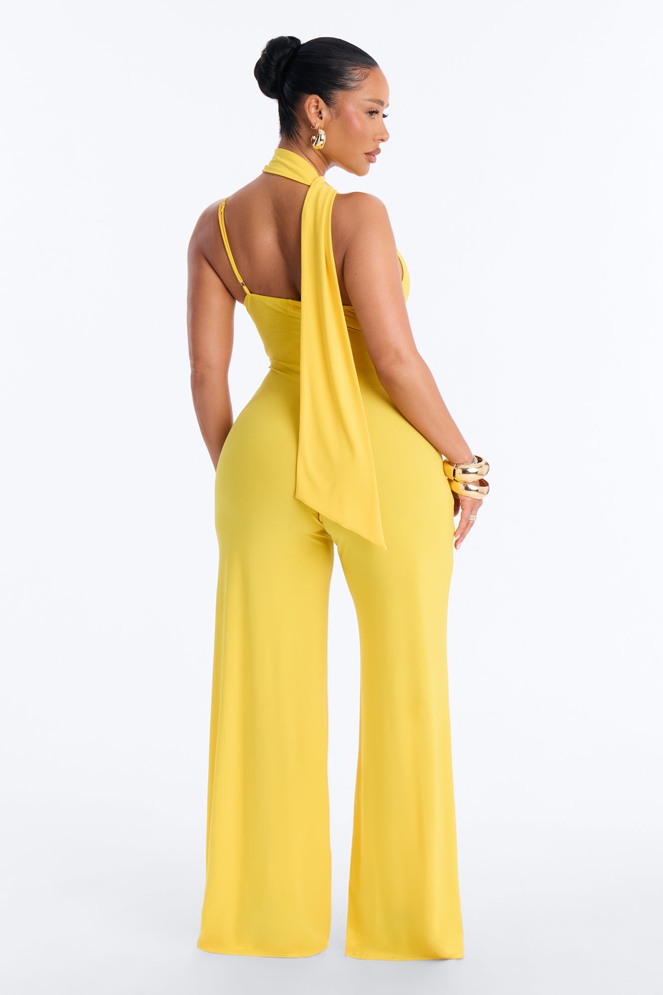 Maliyah Draped Scarf Wide Leg Jumpsuit - Yellow