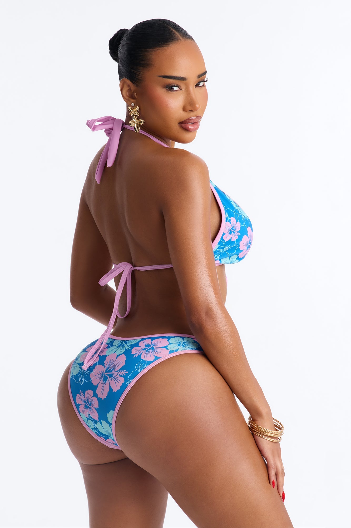 Alana Floral 3 Piece Halter Bikini & Short Sunsuit - Turquoise/combo