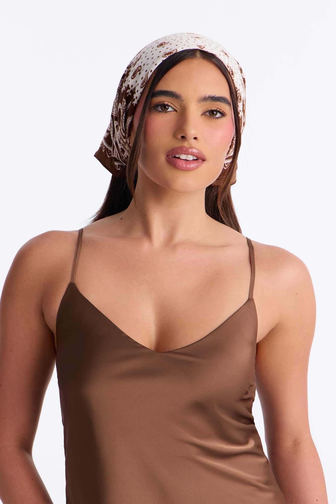 Daniela Paisley Oversized Head Scarf - Brown