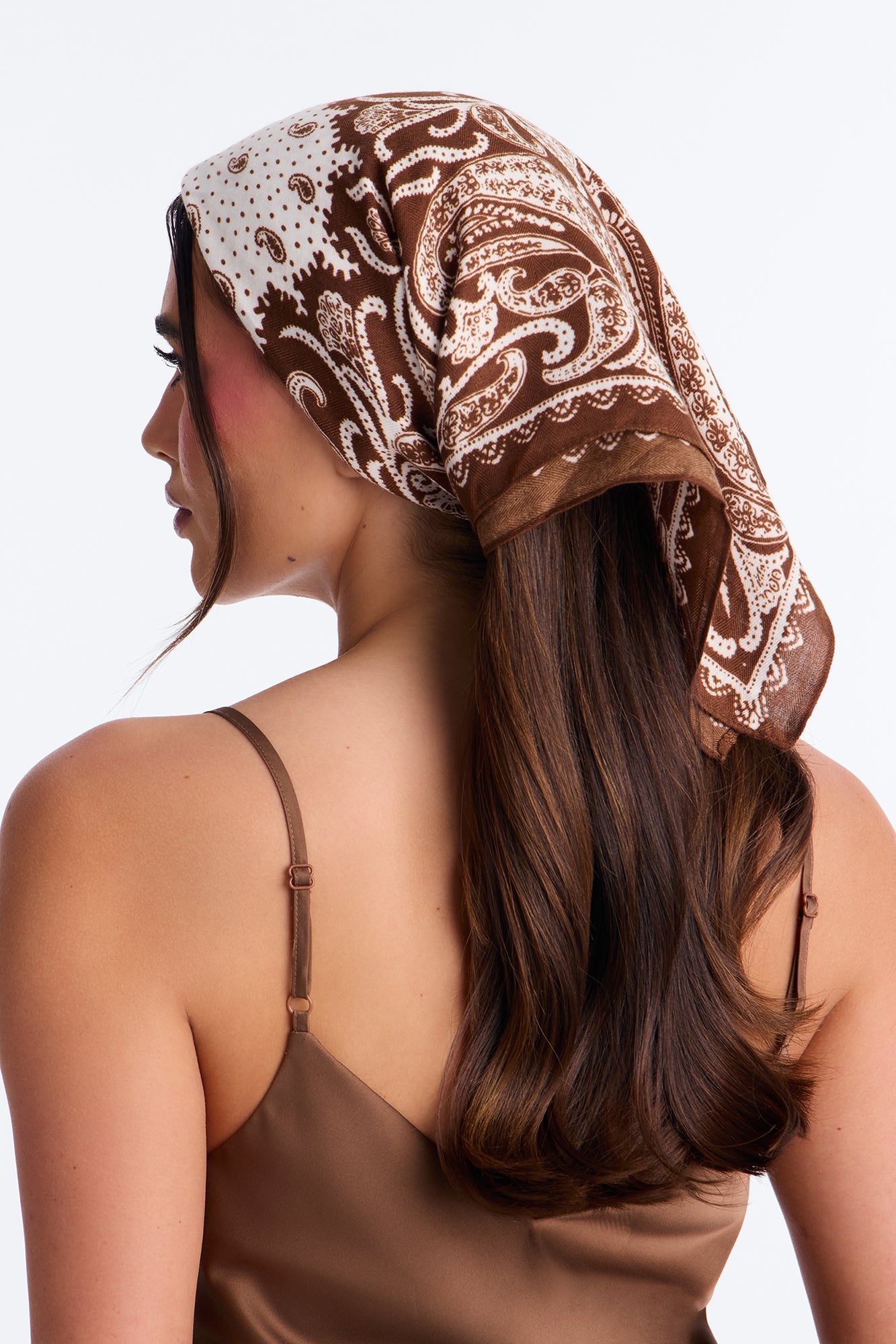 Daniela Paisley Oversized Head Scarf - Brown