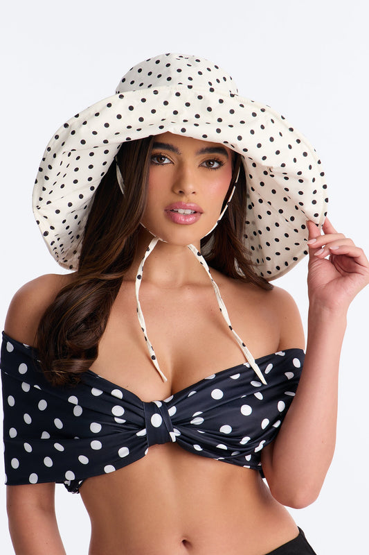 French Riviera Summer Sun Hat - White/Black