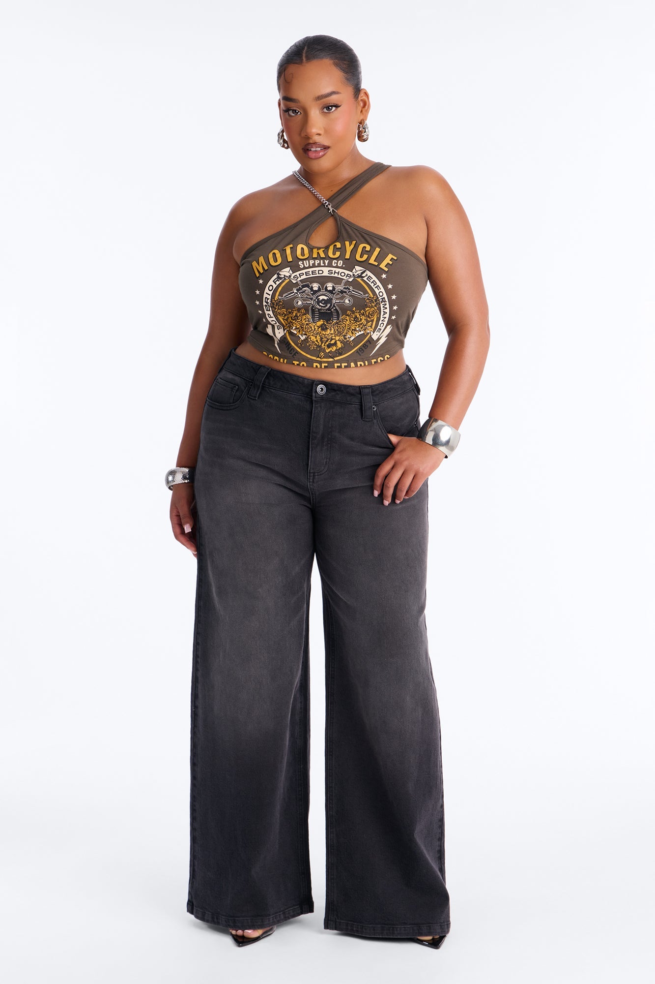 Motorcycle Speed Shop Halter Top - Olive