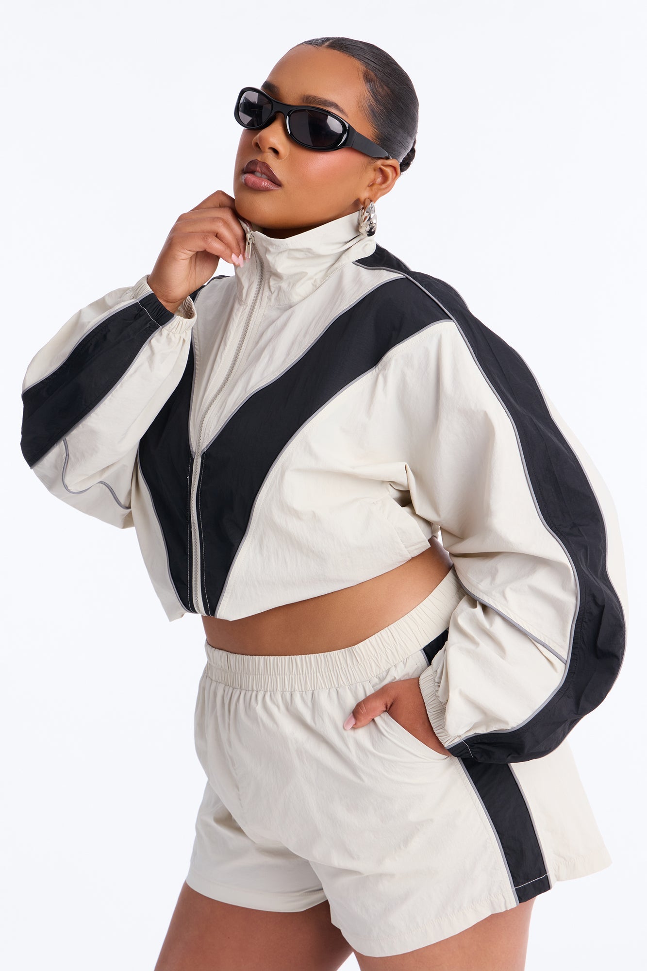 Break A Sweat Windbreaker Funnel Neck Track Jacket - Taupe/combo